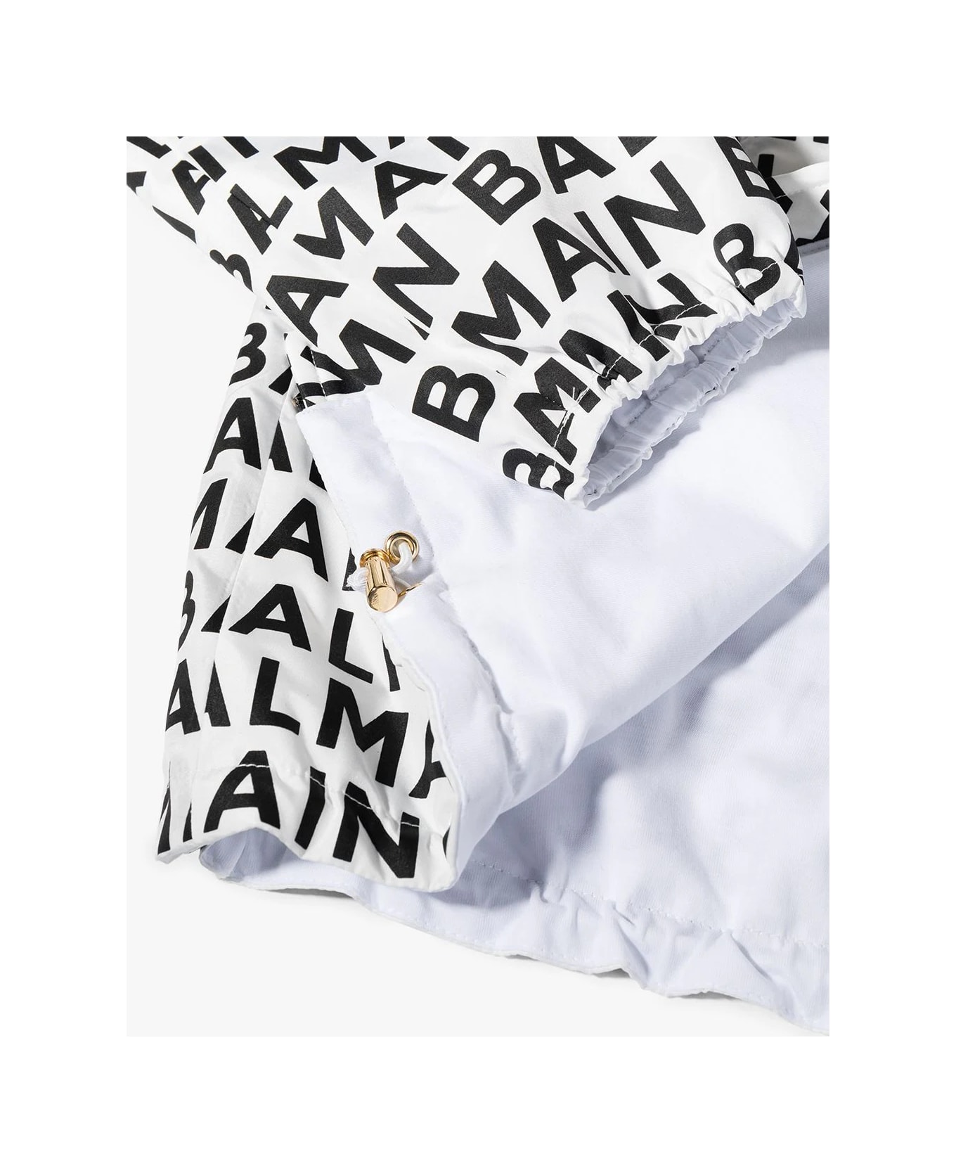 Balmain Kids Windbreaker In White Nylon With All-over Logo - White/black