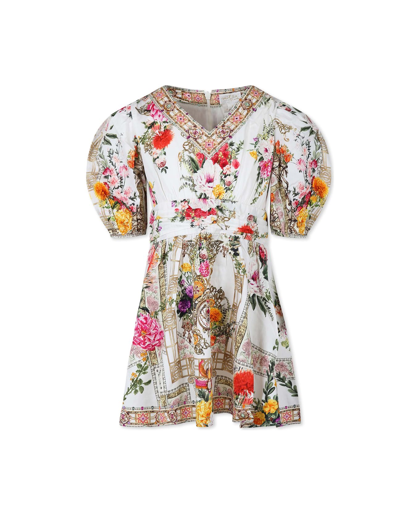 Camilla Ivory Dress For Girl With Floral Print - Ivory