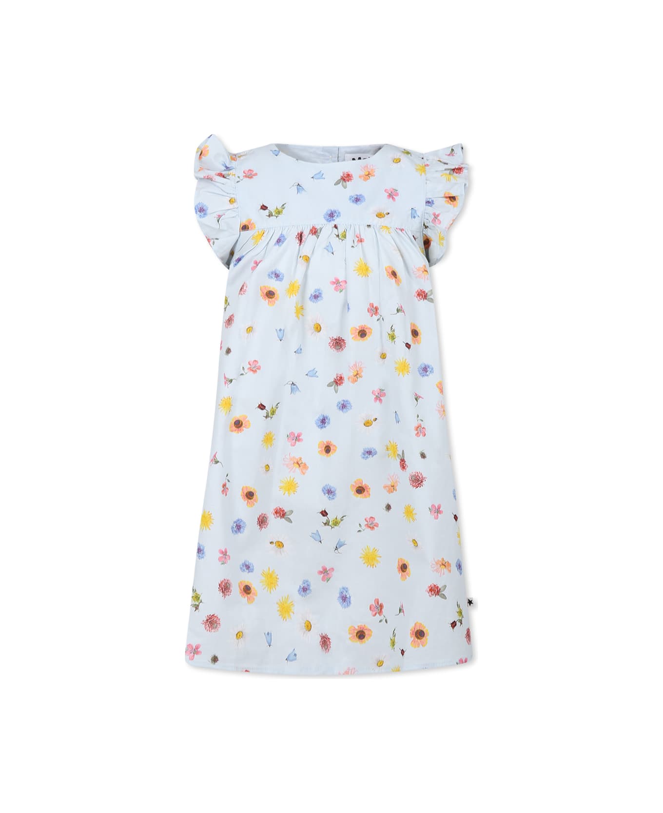 Molo Light Blue Dress For Girl With Flower Print - Light Blue