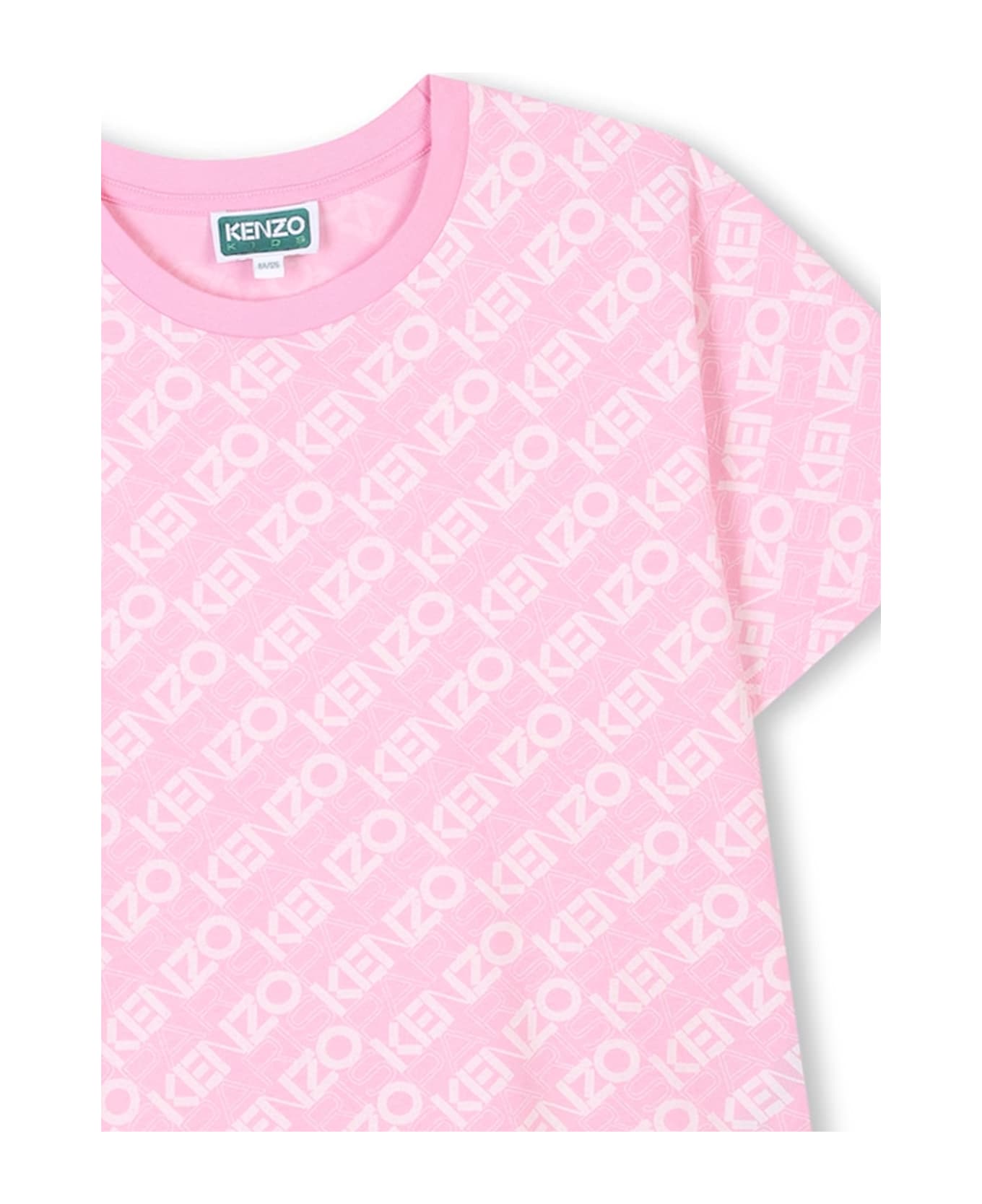 Kenzo Kids Pink Crop T-shirt For Girl With Logo - Pink