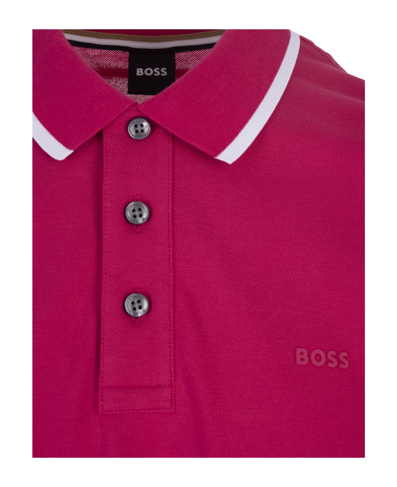 Hugo Boss Fuchsia Slim Fit Polo Shirt With Striped Collar - Red