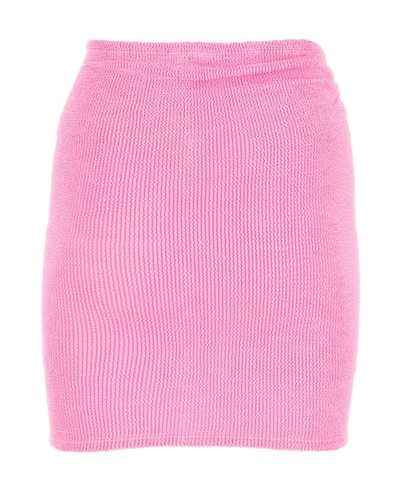 Hunza G Fluo Pink Stretch Nylon Blend Miniskirt - BUBBLEGUM