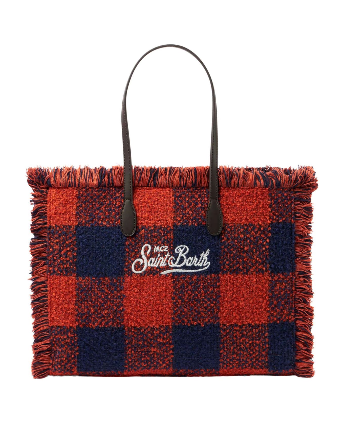MC2 Saint Barth Vanity Wooly Shoulder Bag With Check Print - ORANGE