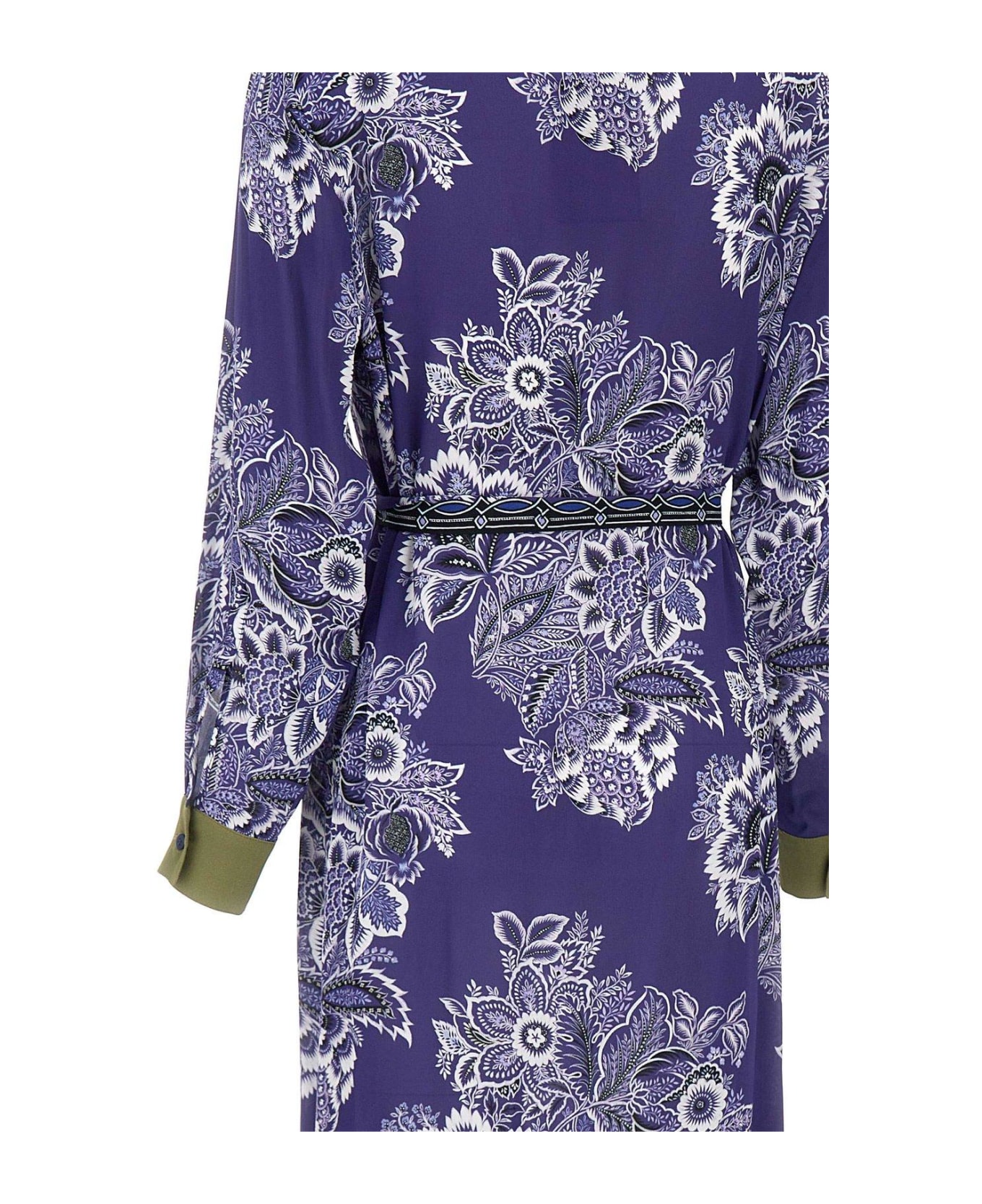 Etro Belted Waist Floral Printed Shirt Dress - BLUE
