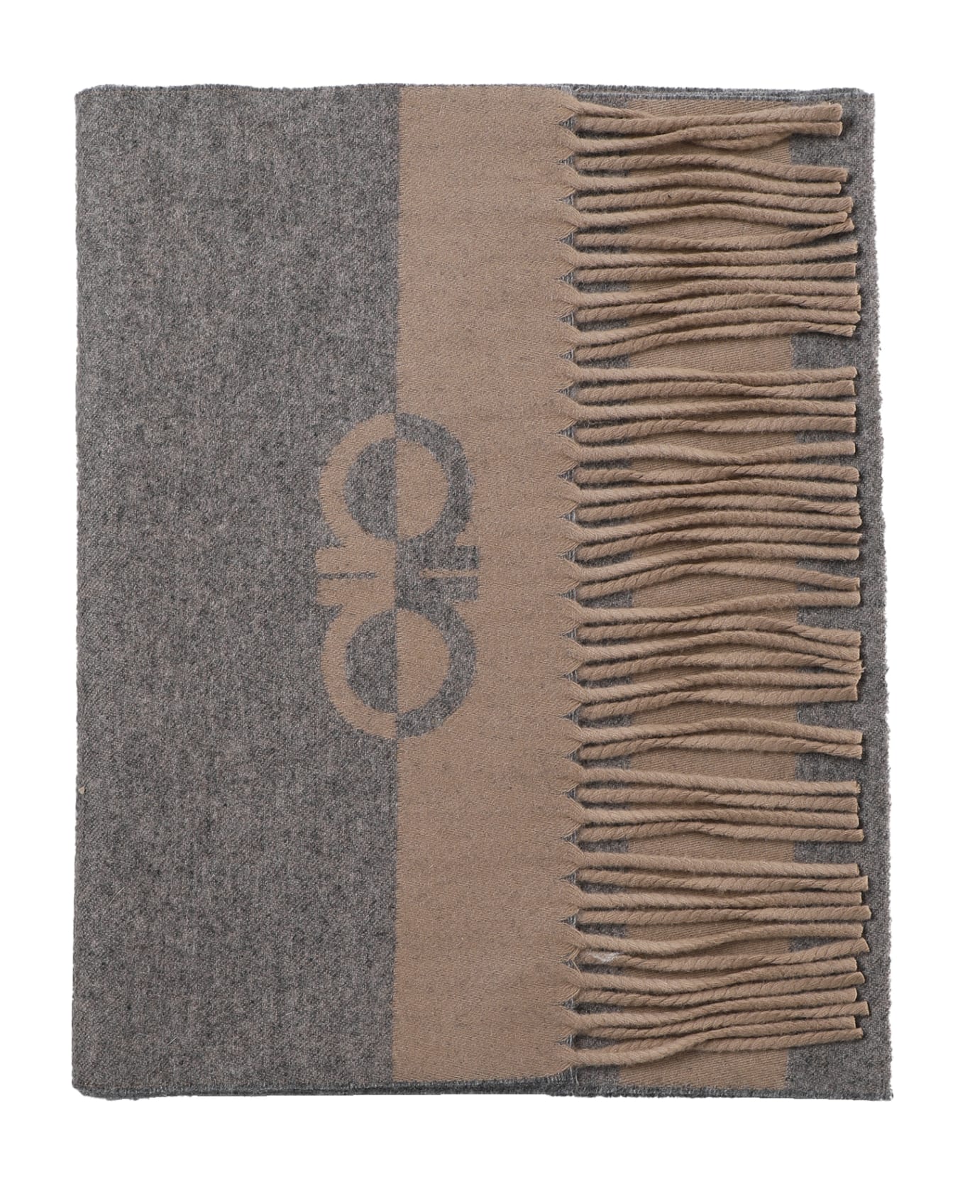 Ferragamo Scarf With Two-tone Gancini - Grey/ beige  スカーフ