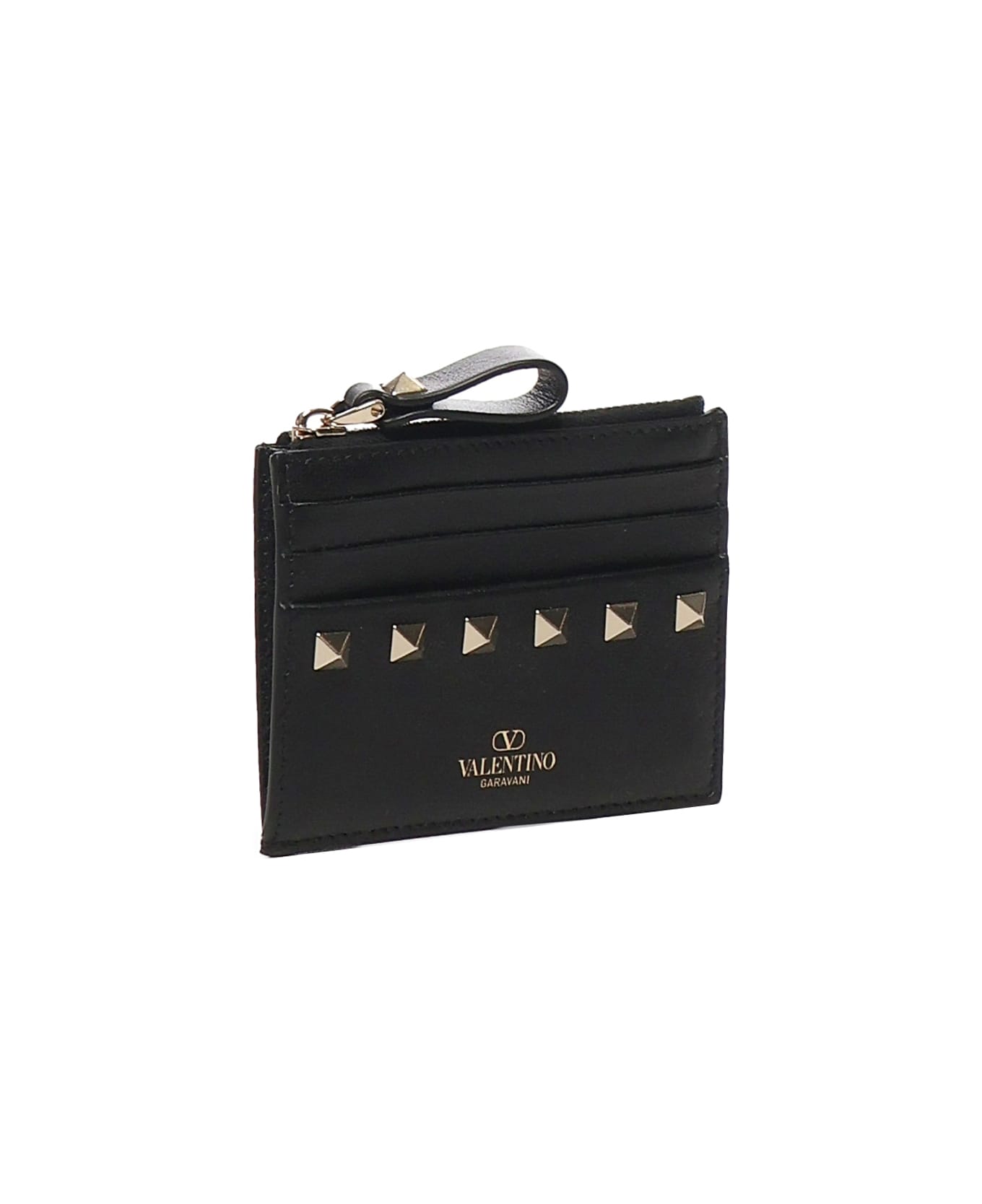Valentino Garavani Rockstud Zip Around Card Holder - Black