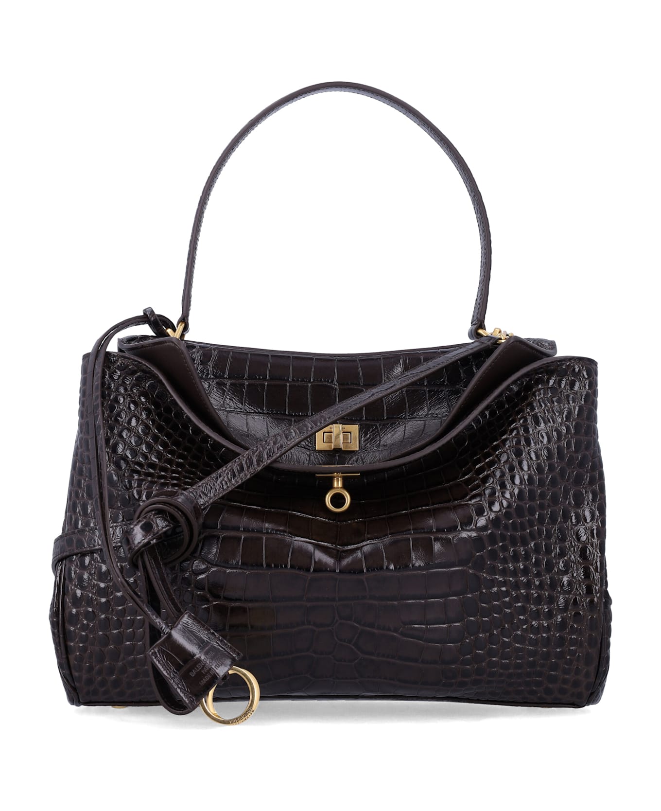 Balenciaga Rodeo Handbag In Crocodile-embossed Leather