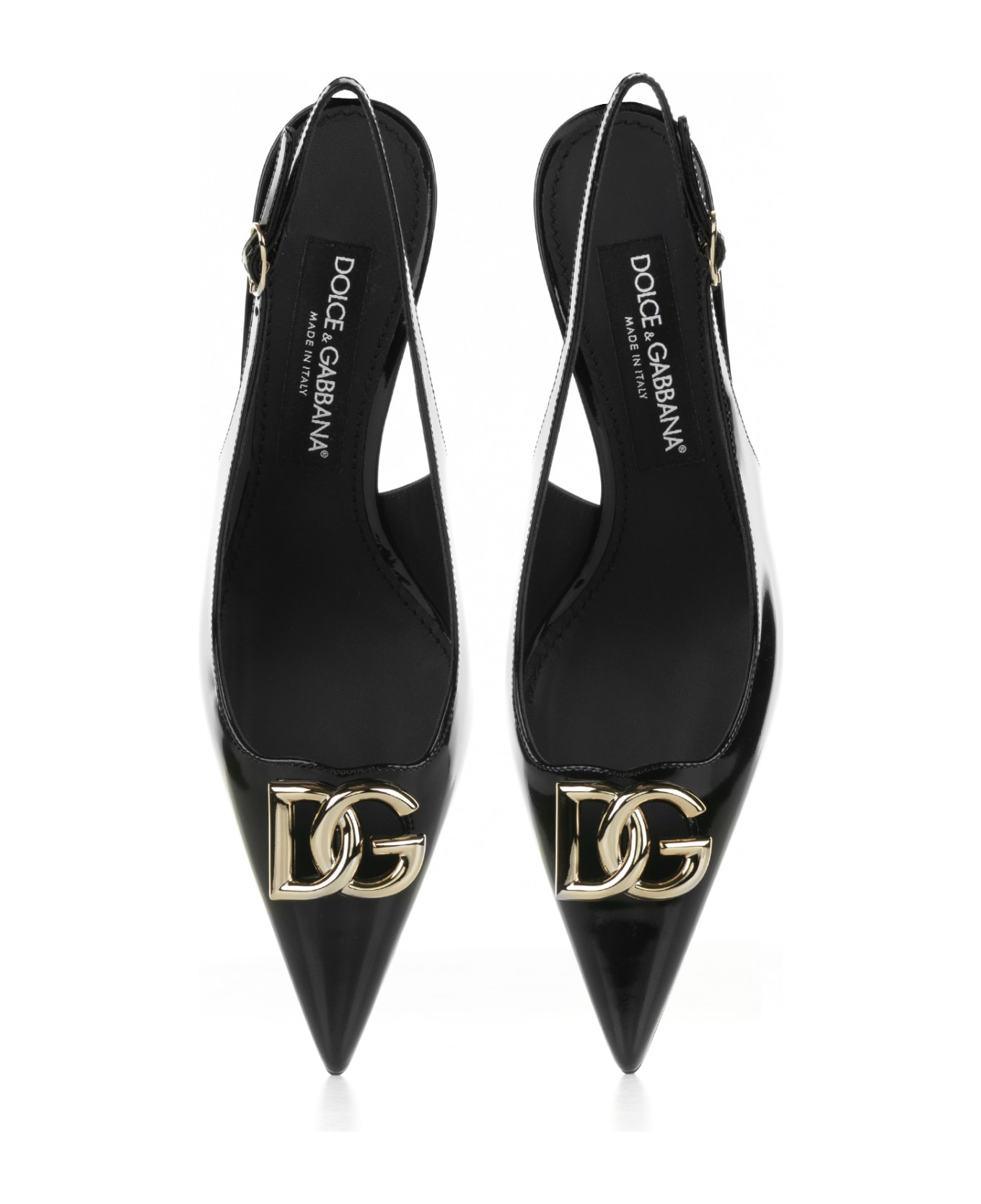 Dolce & Gabbana Leather Slingback Pumps With Logo - BLACK