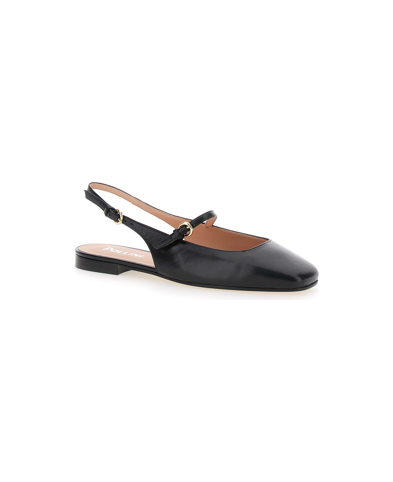 Pollini Black Slingback Ballerinas With Adjustable Strap In Leather Woman - Black