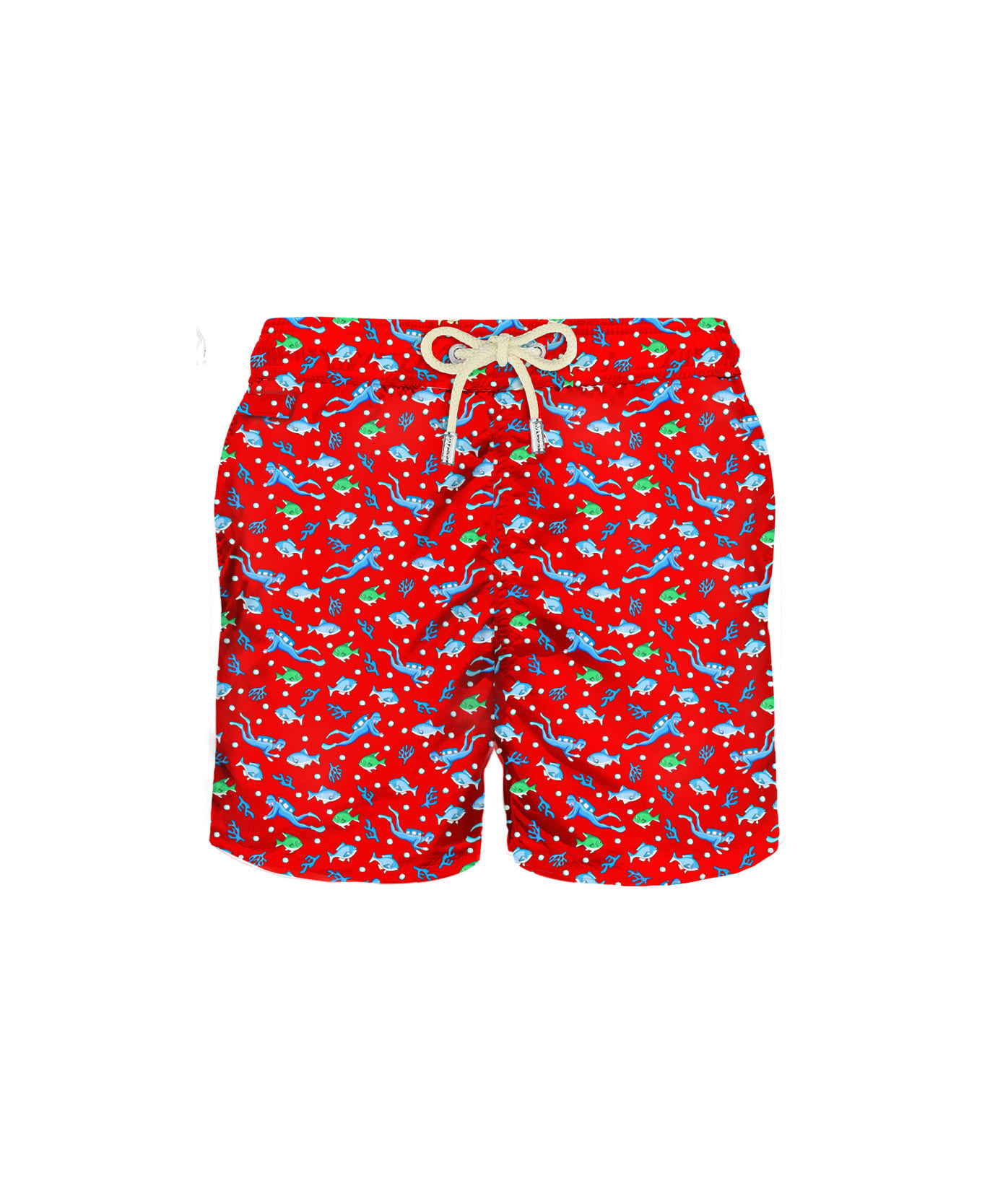 MC2 Saint Barth Man Light Fabric Swim Shorts With Diver Print - RED