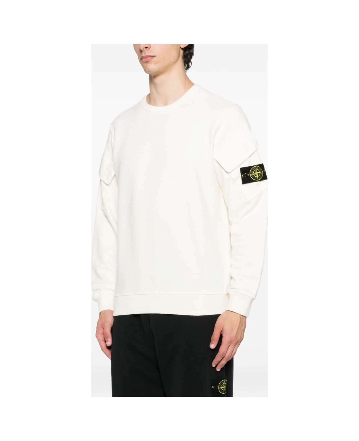 Stone Island Cotton Sweatshirt With Pocket - White