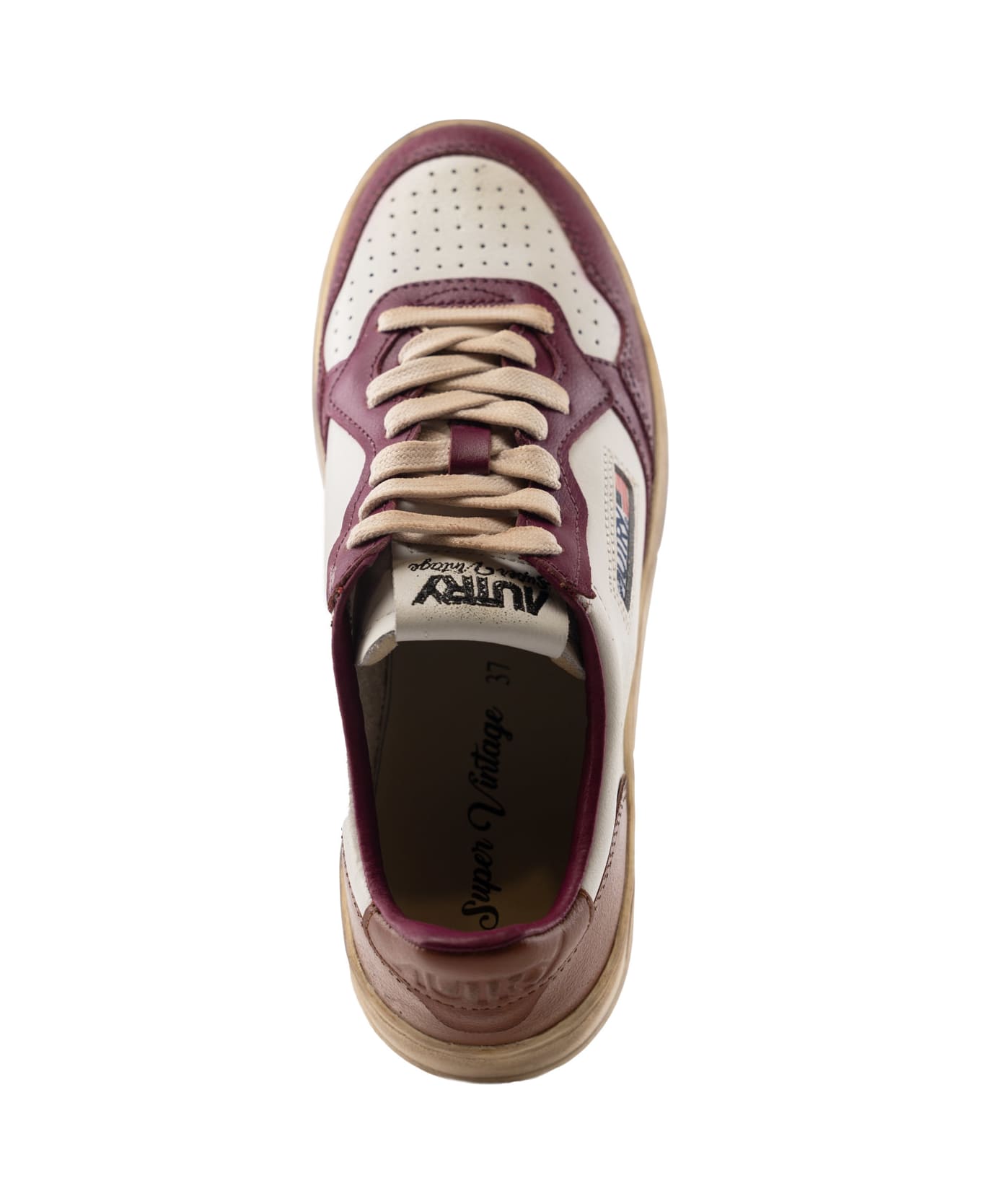 Autry Medalist Low Super Vintage Sneakers In White/purple Leather - Red