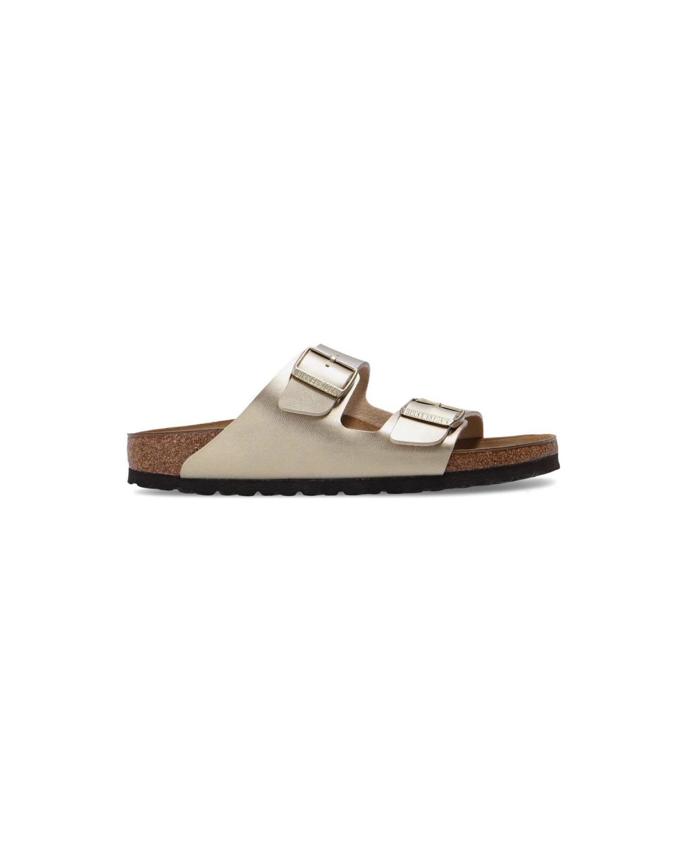 Birkenstock Arizona Bs Leather Slides With Buckle - Gold