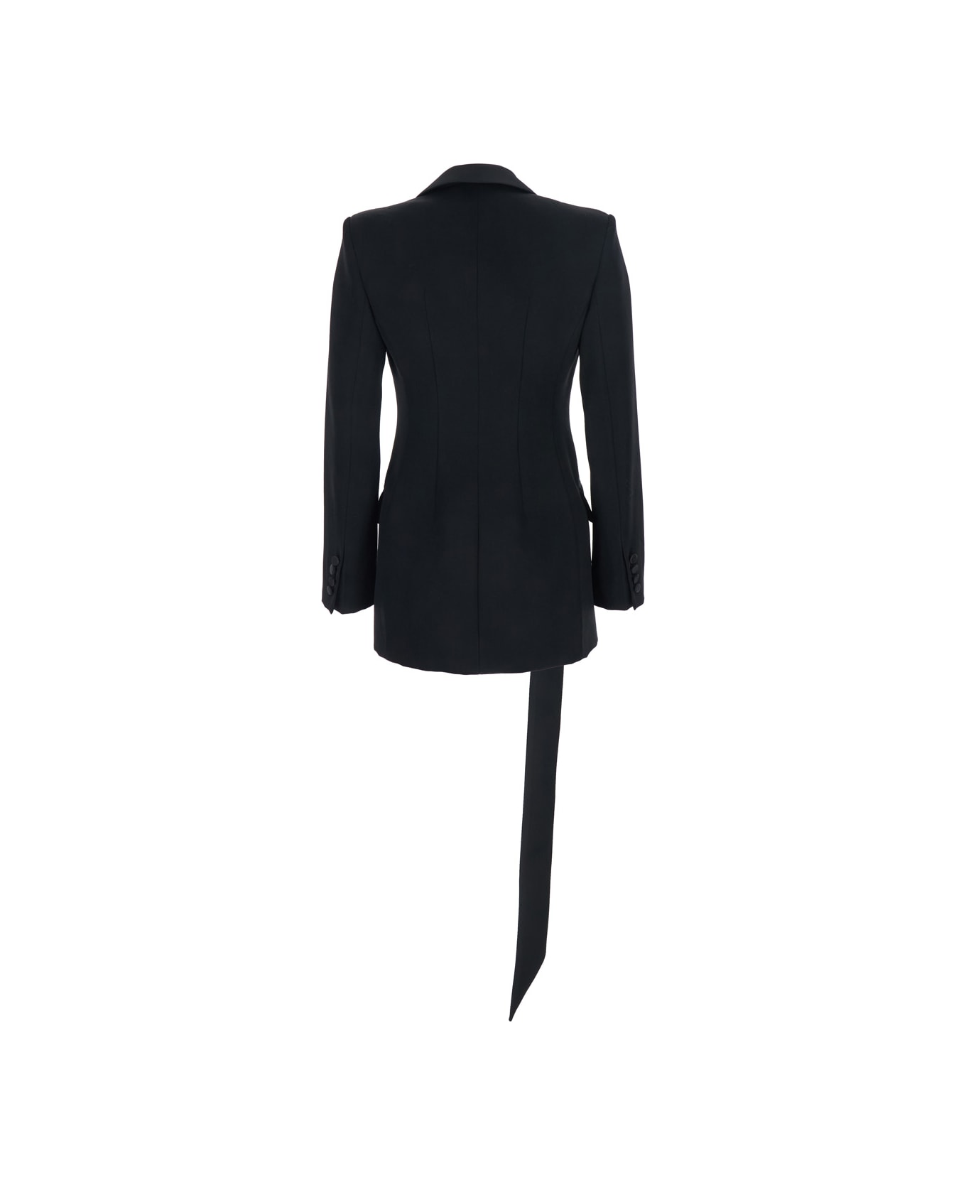 The Attico Black Single-breasted Jacket With Notched Revers And Oversized Band Detail In Wool Woman - Black