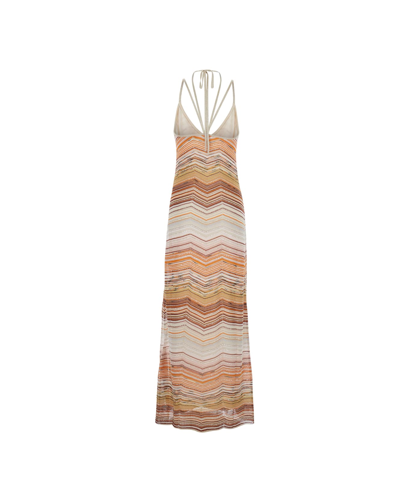 Missoni Long Dress With Halterneck With Tie - Beige
