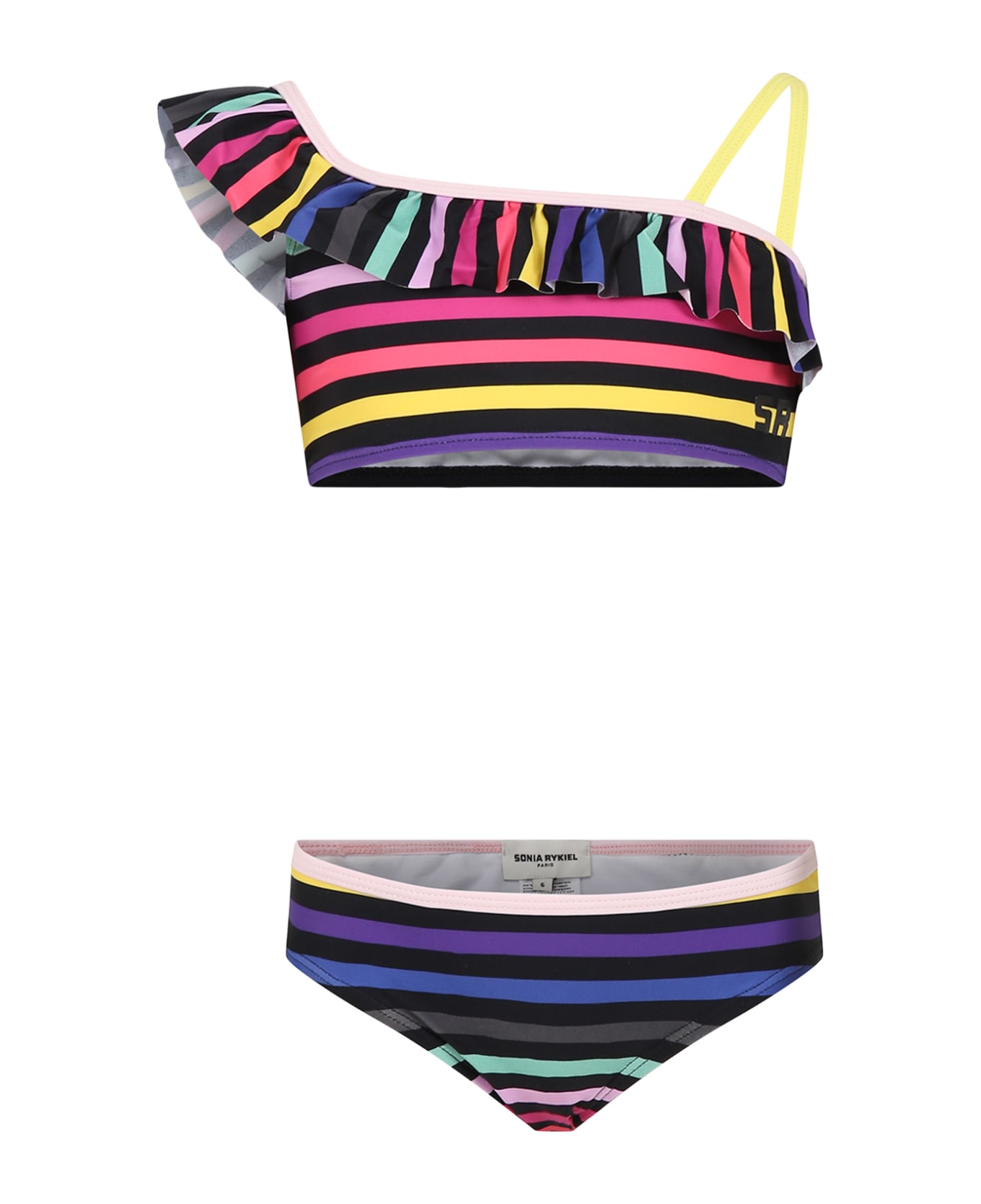 Rykiel Enfant Black Bikini For Girl With Frills - Multicolor 水着
