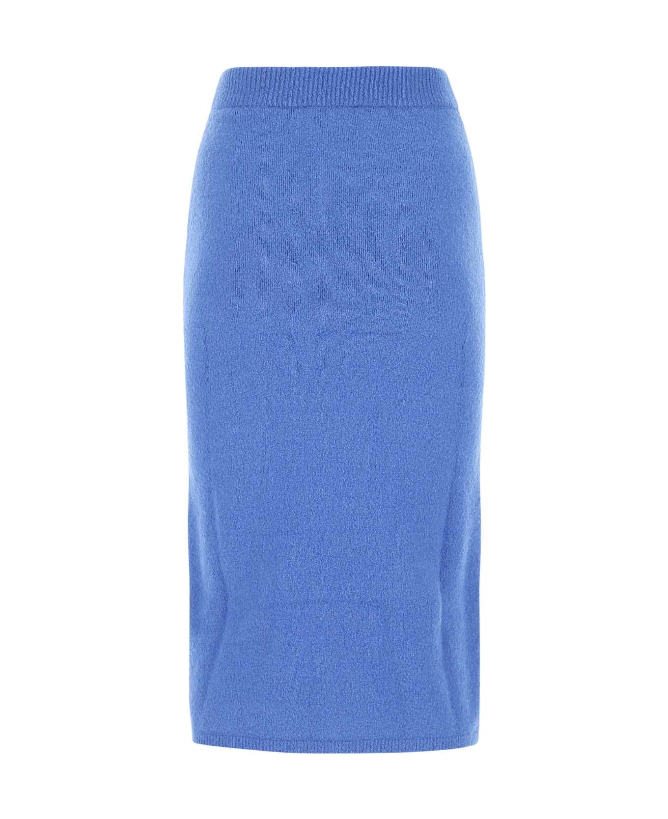 Nanushka Cerulean Blue Stretch Wool Blend Midi Skirt - BLUE スカート