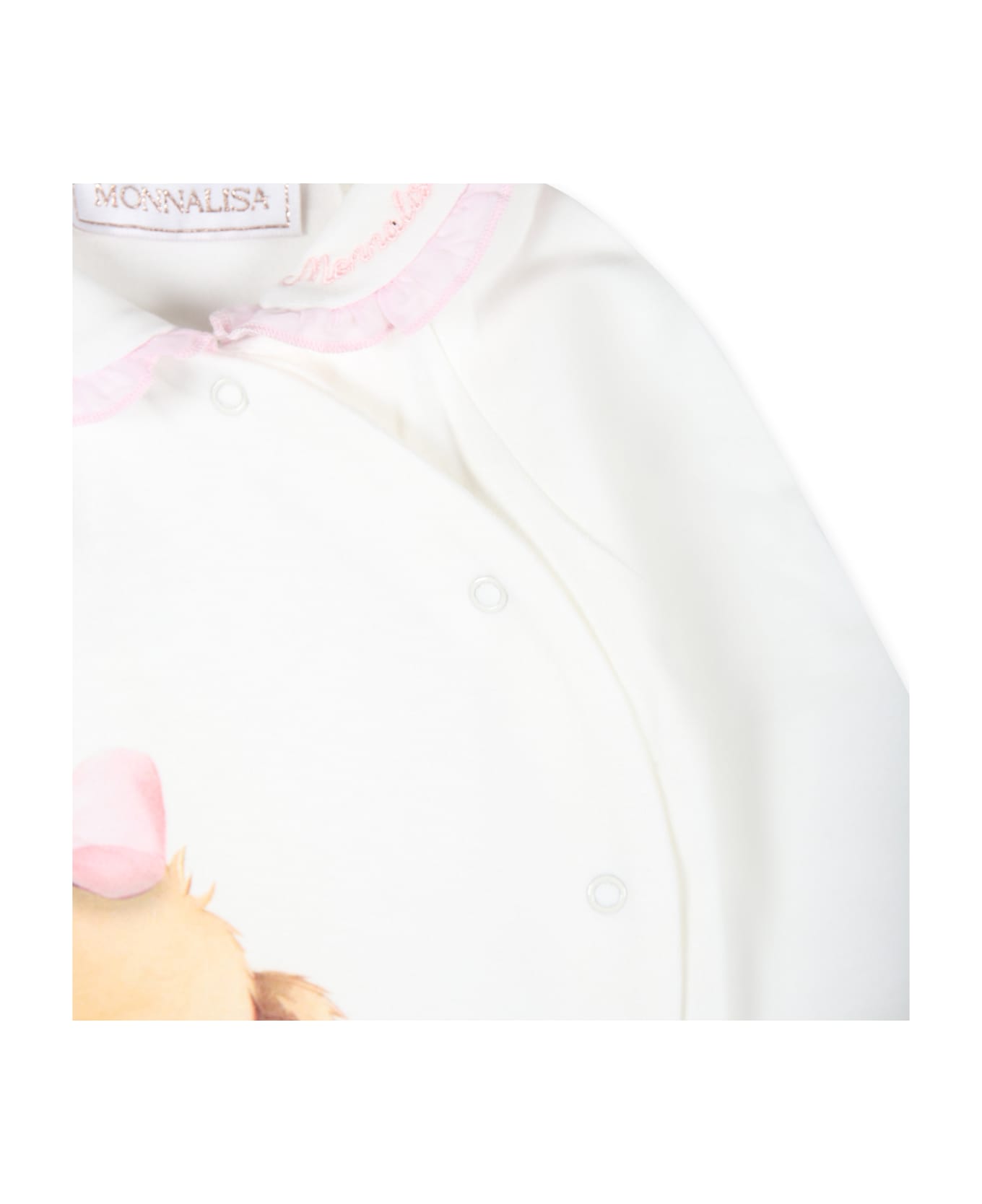 Monnalisa Ivory Babygrow Set For Baby Girl With Bear - Ivory