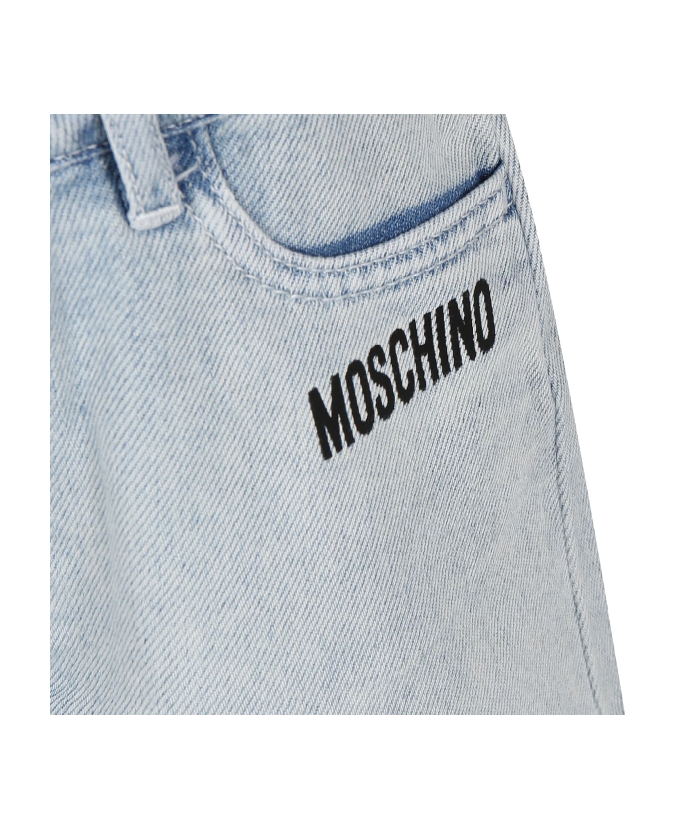 Moschino Blue Shorts For Girl With Logo - Clear Blue