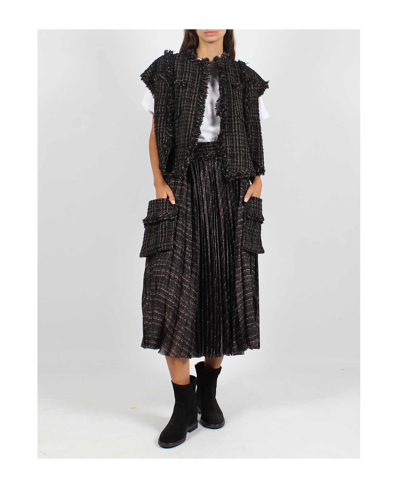 sacai ツイードジレ sacai tweed gilet | farfetch | REVERSIBLE