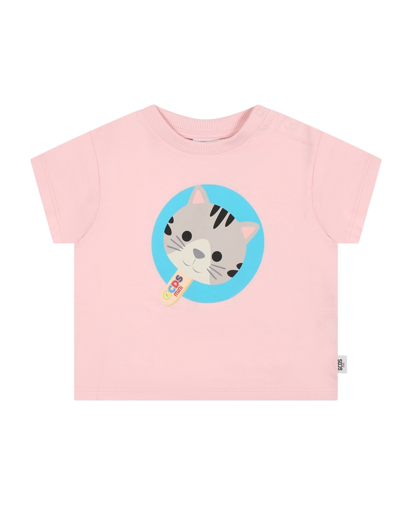 GCDS Mini Pink T-shirt For Baby Girl With Kitten - Pink