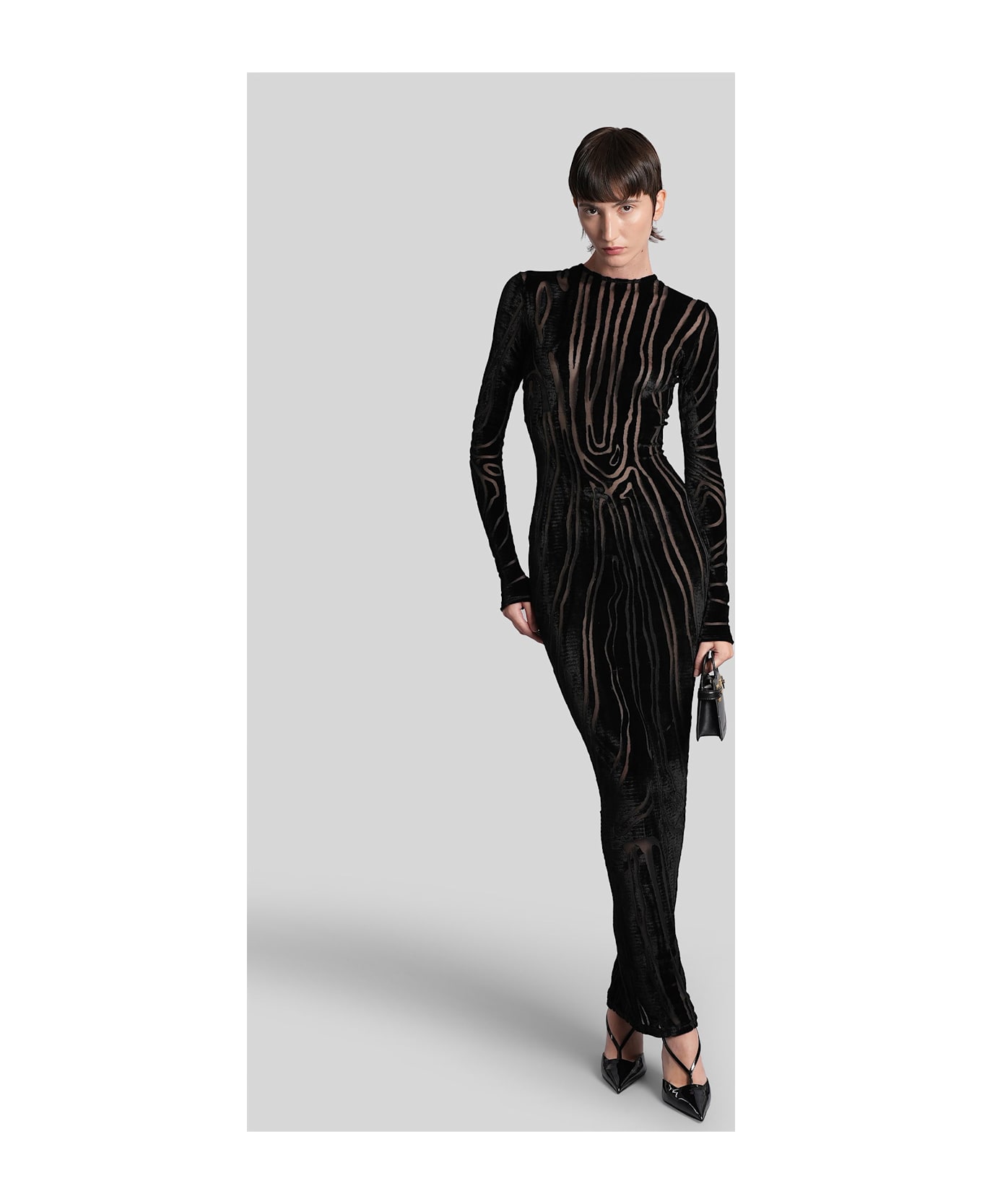 Balmain Long Dress In Black Viscose - black