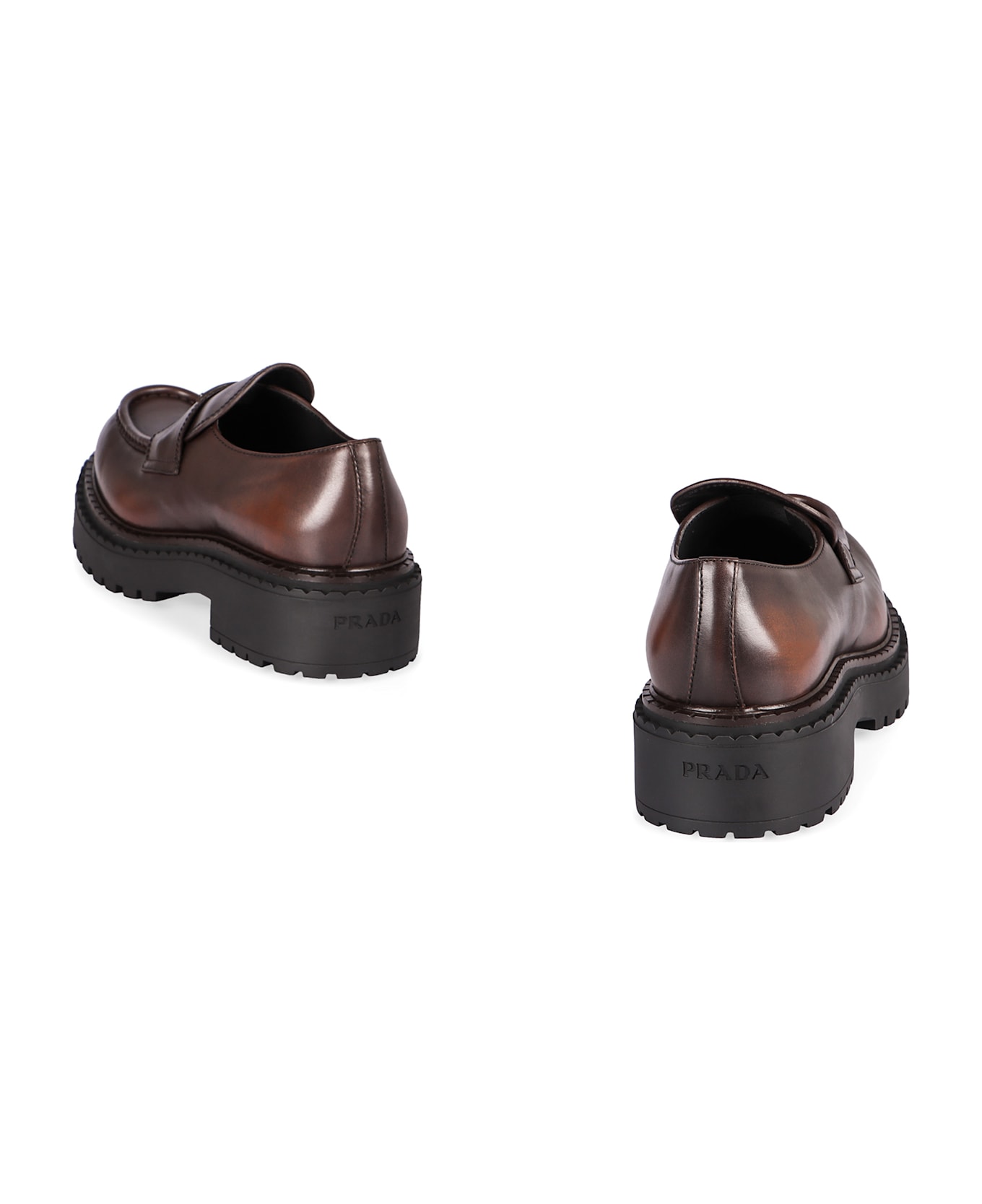 Prada Double Chocolate Leather Loafers - brown