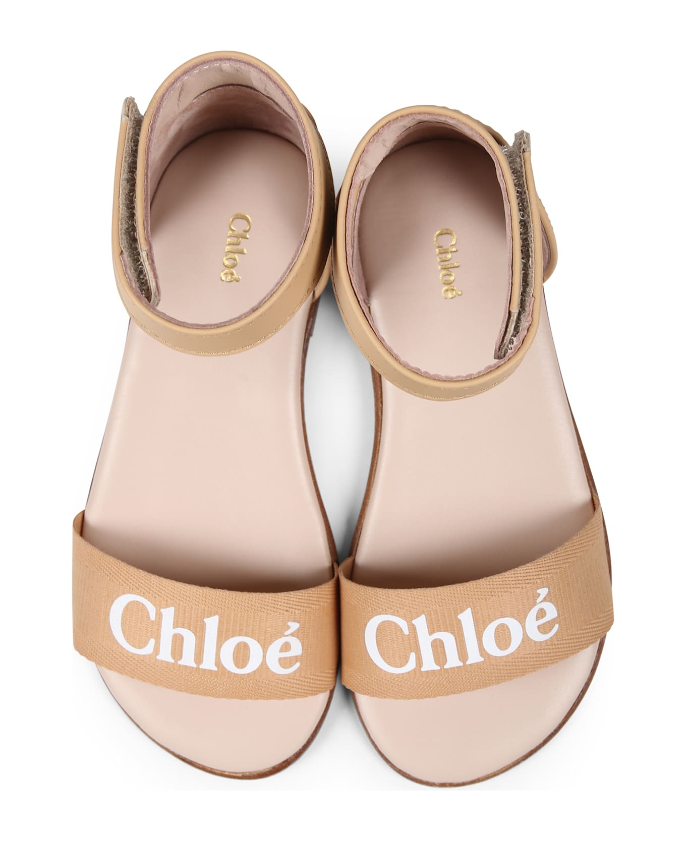 Chloé Beige Sandals For Girl With Logo - Beige