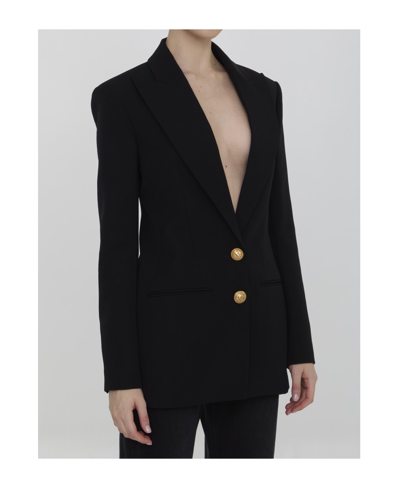 Balmain Double-breasted Jacket In Wool - BLACK