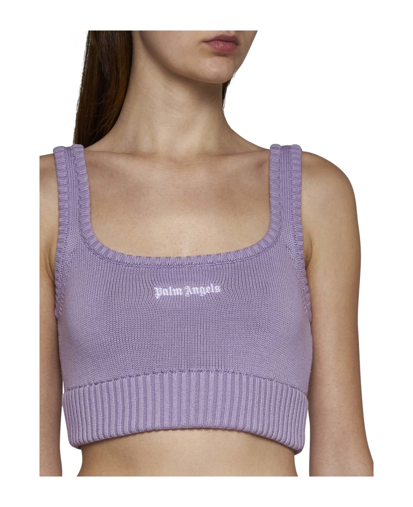 Palm Angels Logo Embroidered Knit Cropped Top - Lilac off white トップス