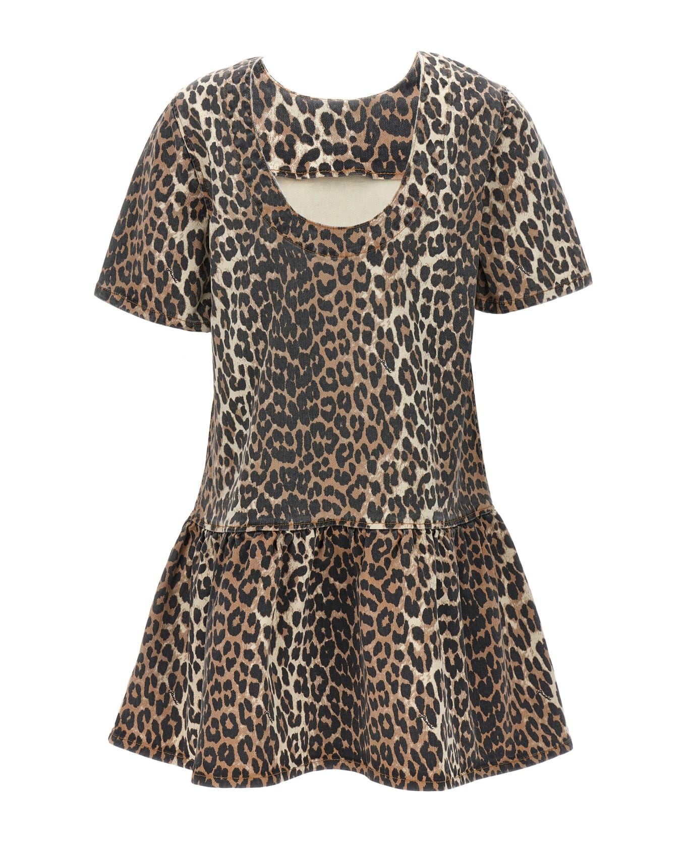 Ganni Animal Print Denim Dress - Leopard ワンピース＆ドレス