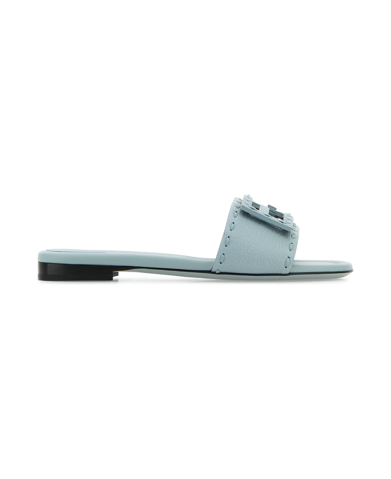 Fendi Light Blue Leather Baguette Slippers - LIGHT BLUE