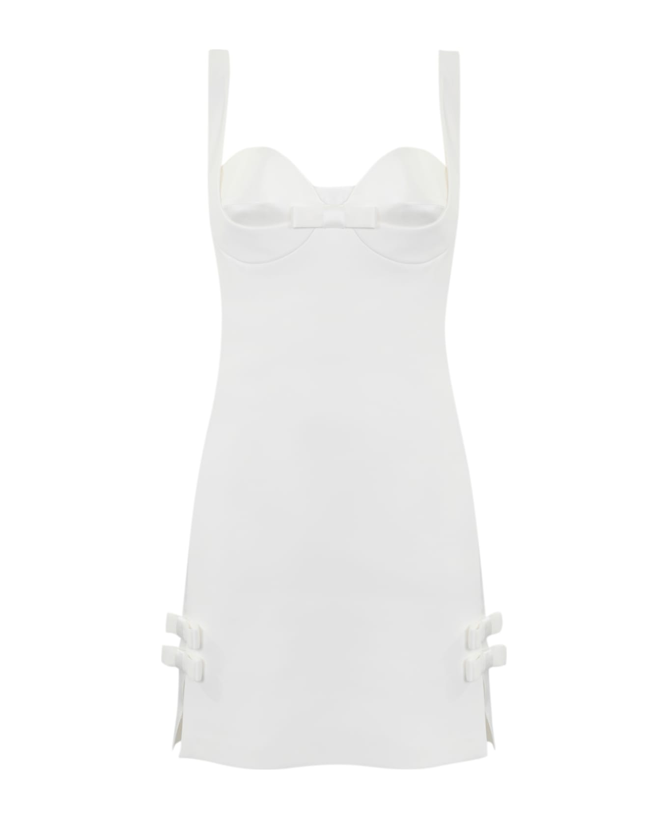 Elisabetta Franchi White Crepe Dress With Bows - Yellow Cream