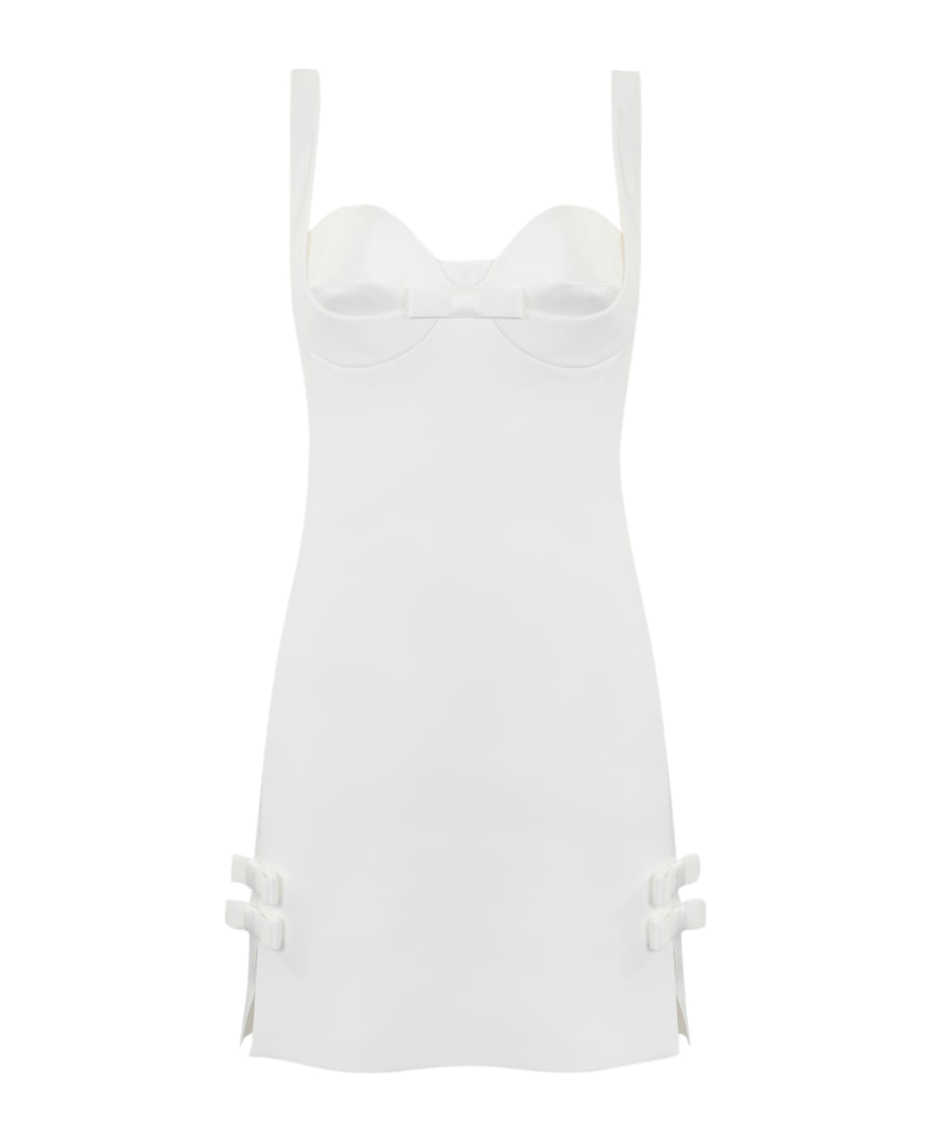 Elisabetta Franchi White Crepe Dress With Bows - Avorio