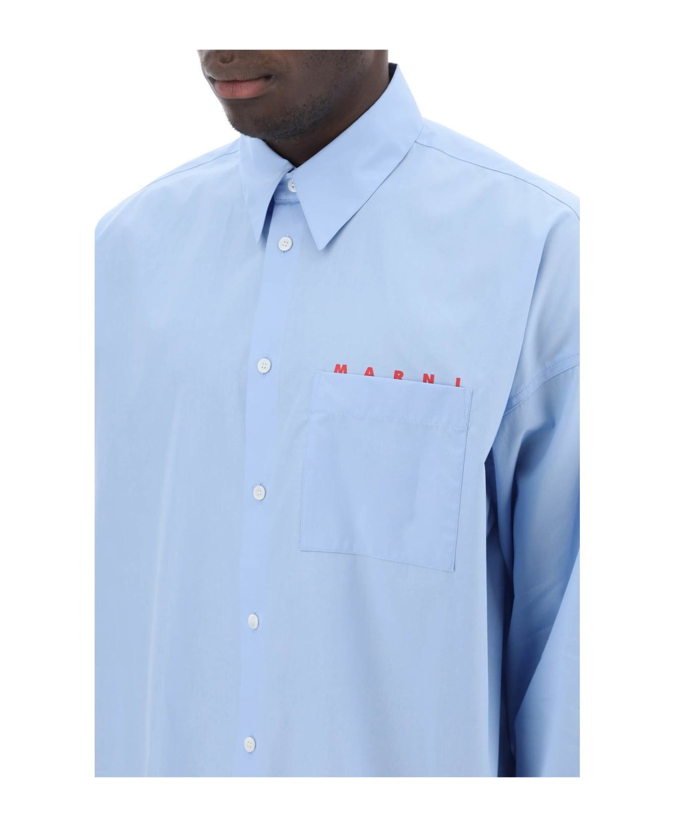 Marni Boxy Shirt With Italian Collar - IRIS BLUE (Light blue)