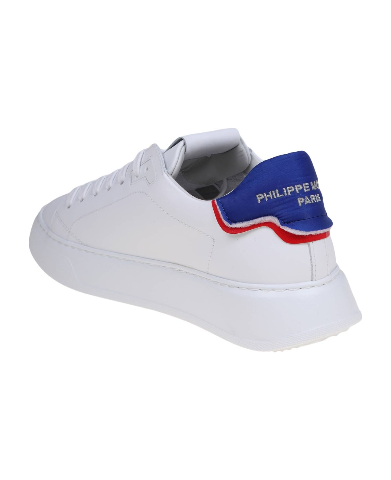 Philippe Model Temple Low Sneakers In White And Blue Leather - Blanc/bleu