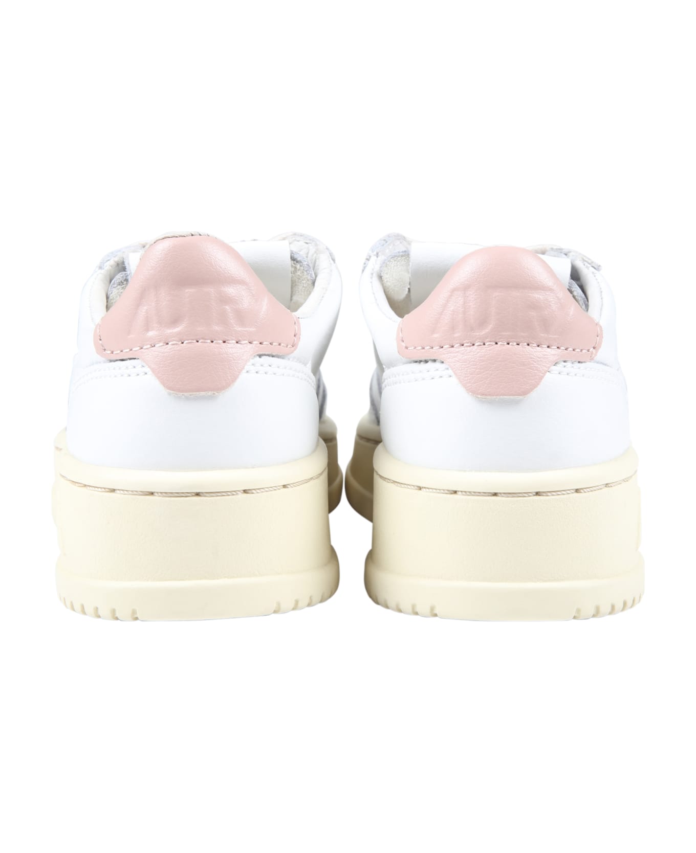 Autry White Sneakers For Kids With Pink Deatils - White