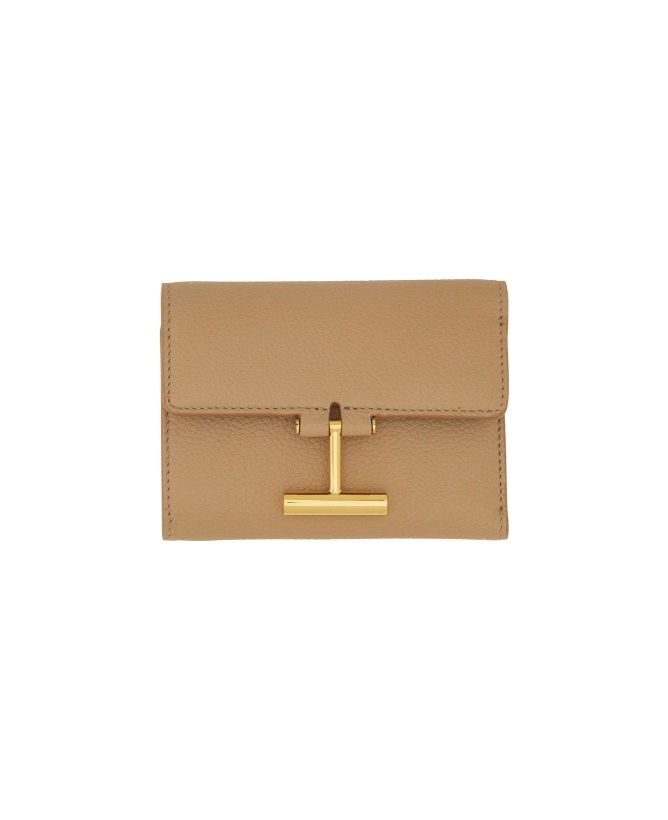 Tom Ford T Logo Plaque Tri-fold Wallet - BEIGE