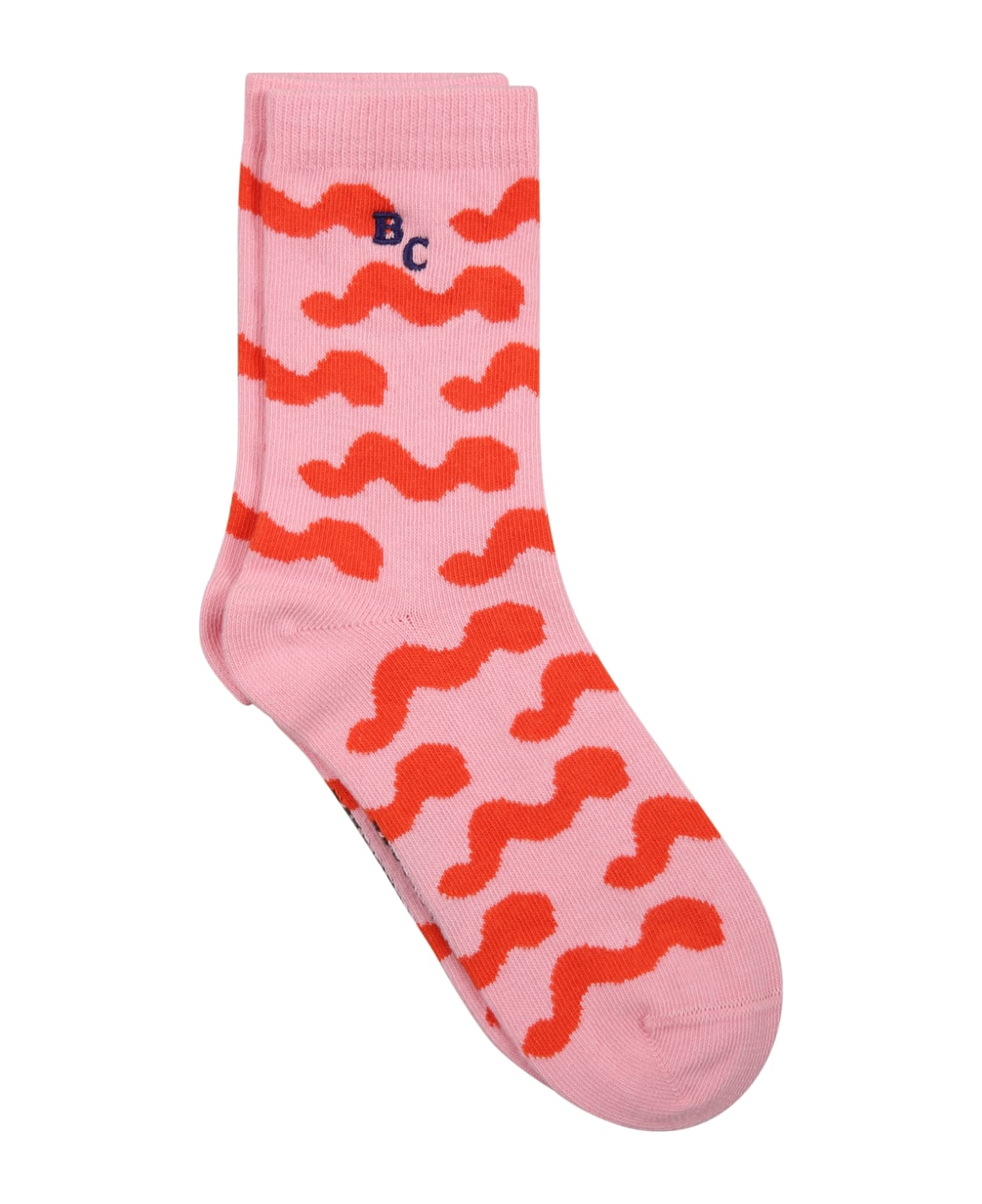 Bobo Choses Pink Socks For Girl With Red Waves And Logo - Pink シューズ