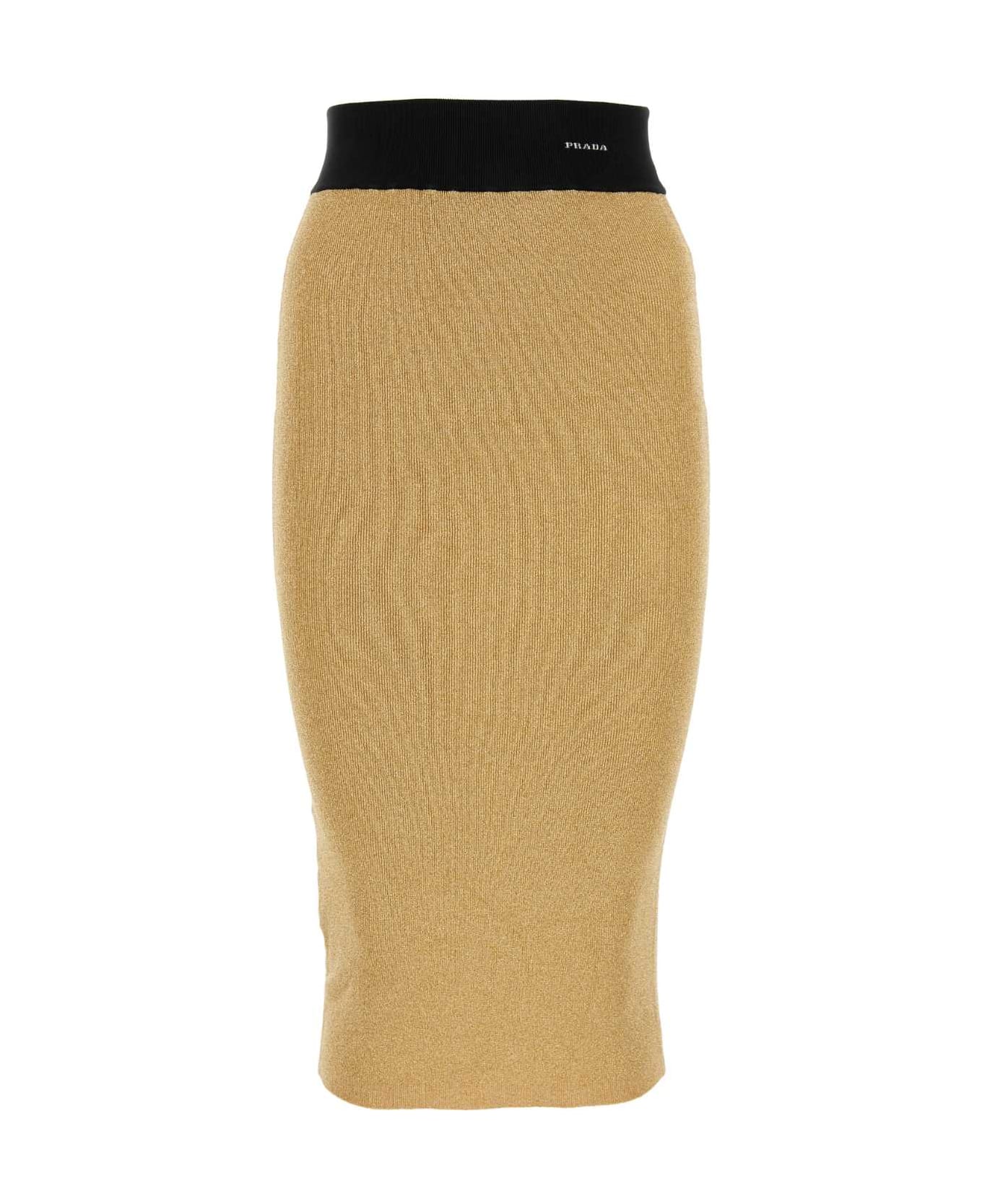 Prada Gold Blend Viscose Stretch Skirt - Gold