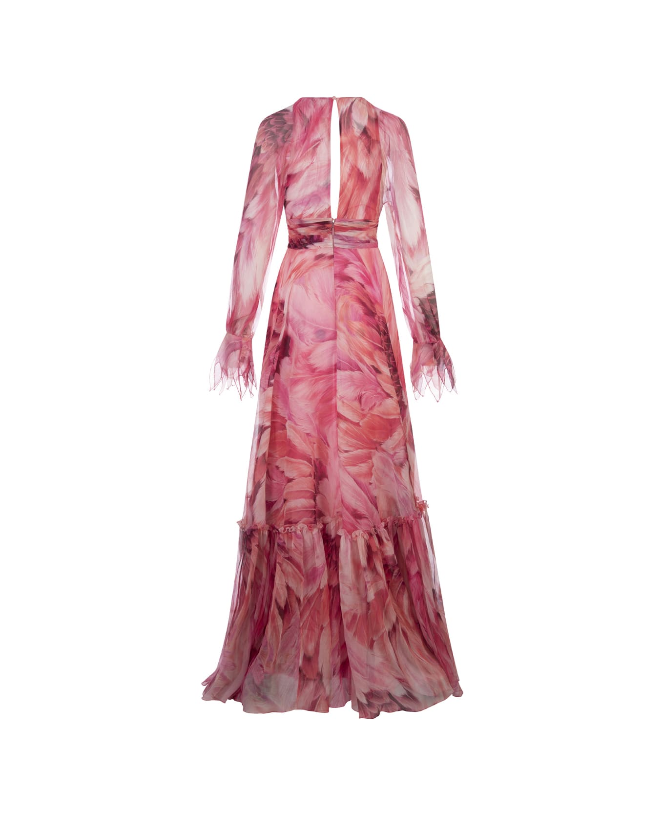 Roberto Cavalli Long Dress With Pink Plumage Print - Pink ワンピース＆ドレス