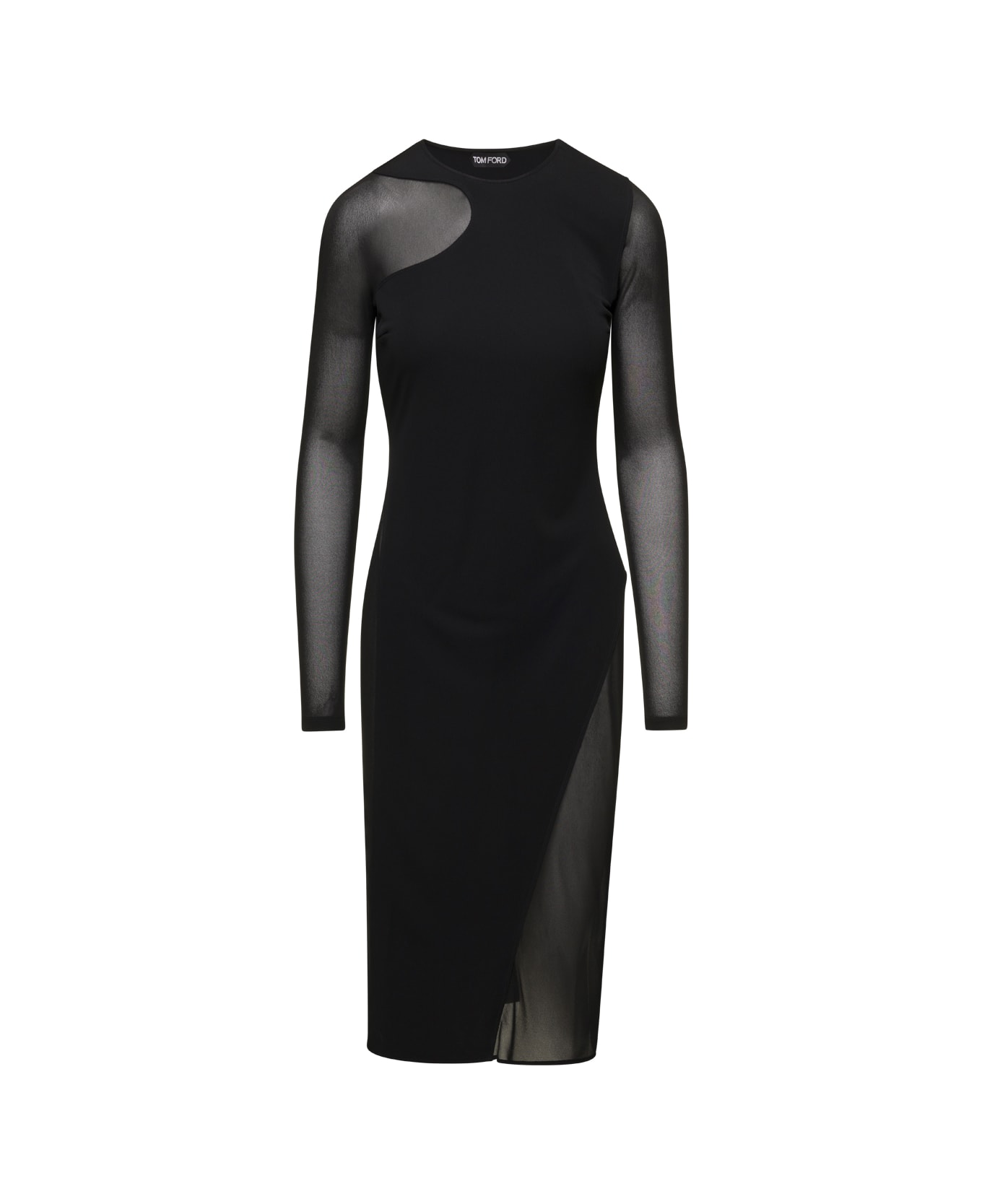 Tom Ford Black Midi Sheath Dress With Asymmetric Semi Sheer Inserts In Viscose Woman Tom Ford - Black