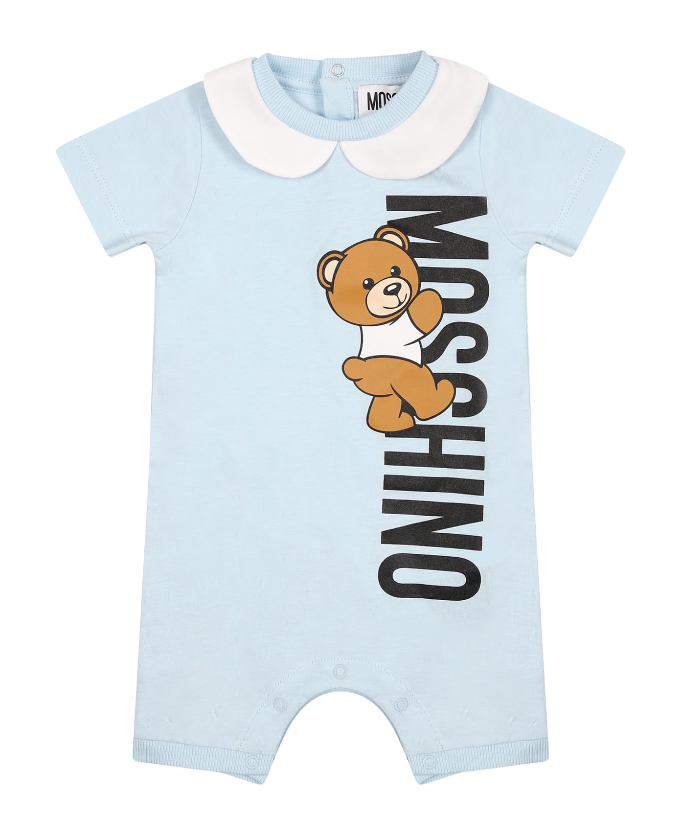 Moschino Light Blue Romper For Baby Boy With Teddy Bear And Logo - BLUE ボディスーツ＆セットアップ