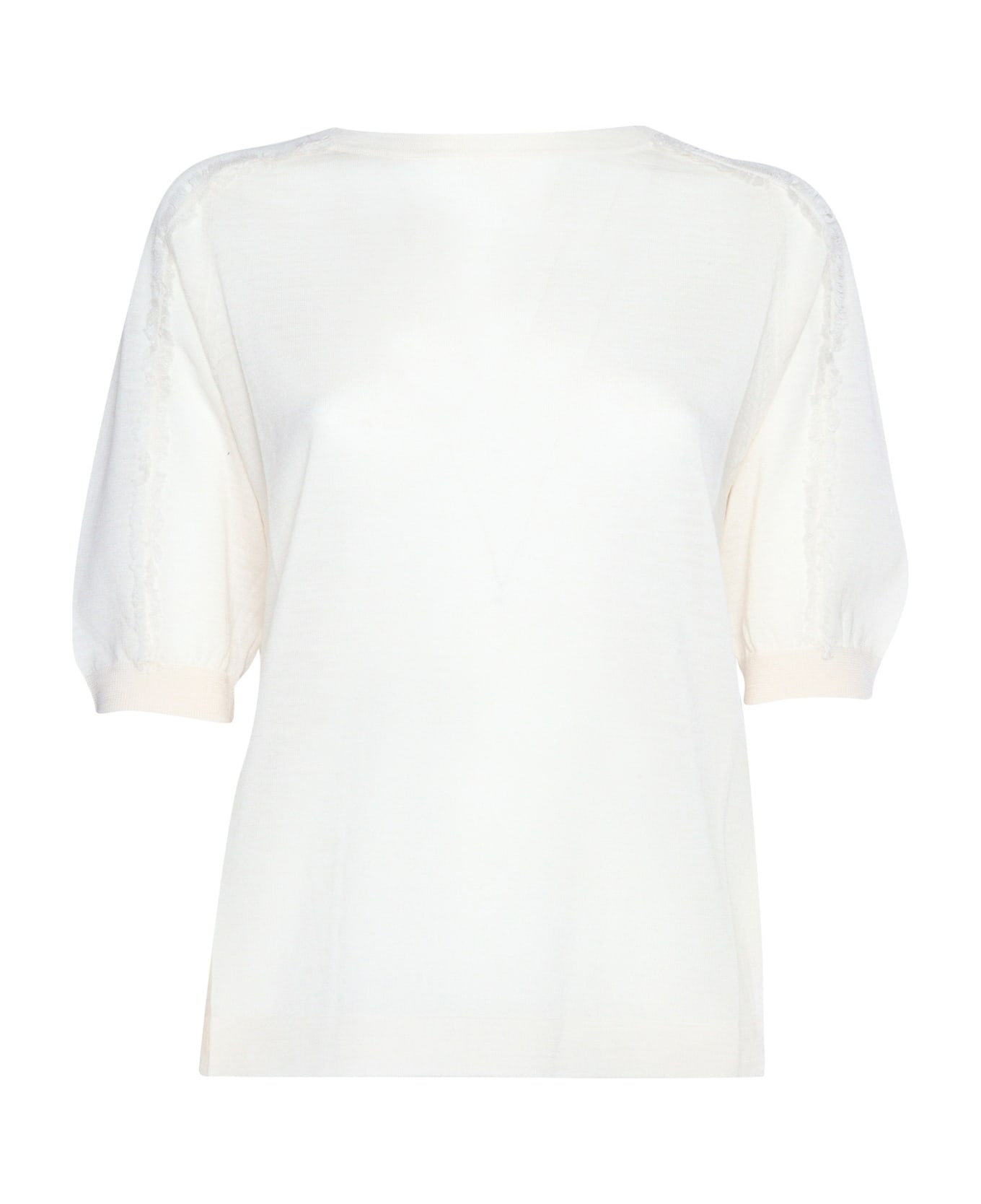 Ballantyne White Short Sleeved Sweater - WHITE ニットウェア