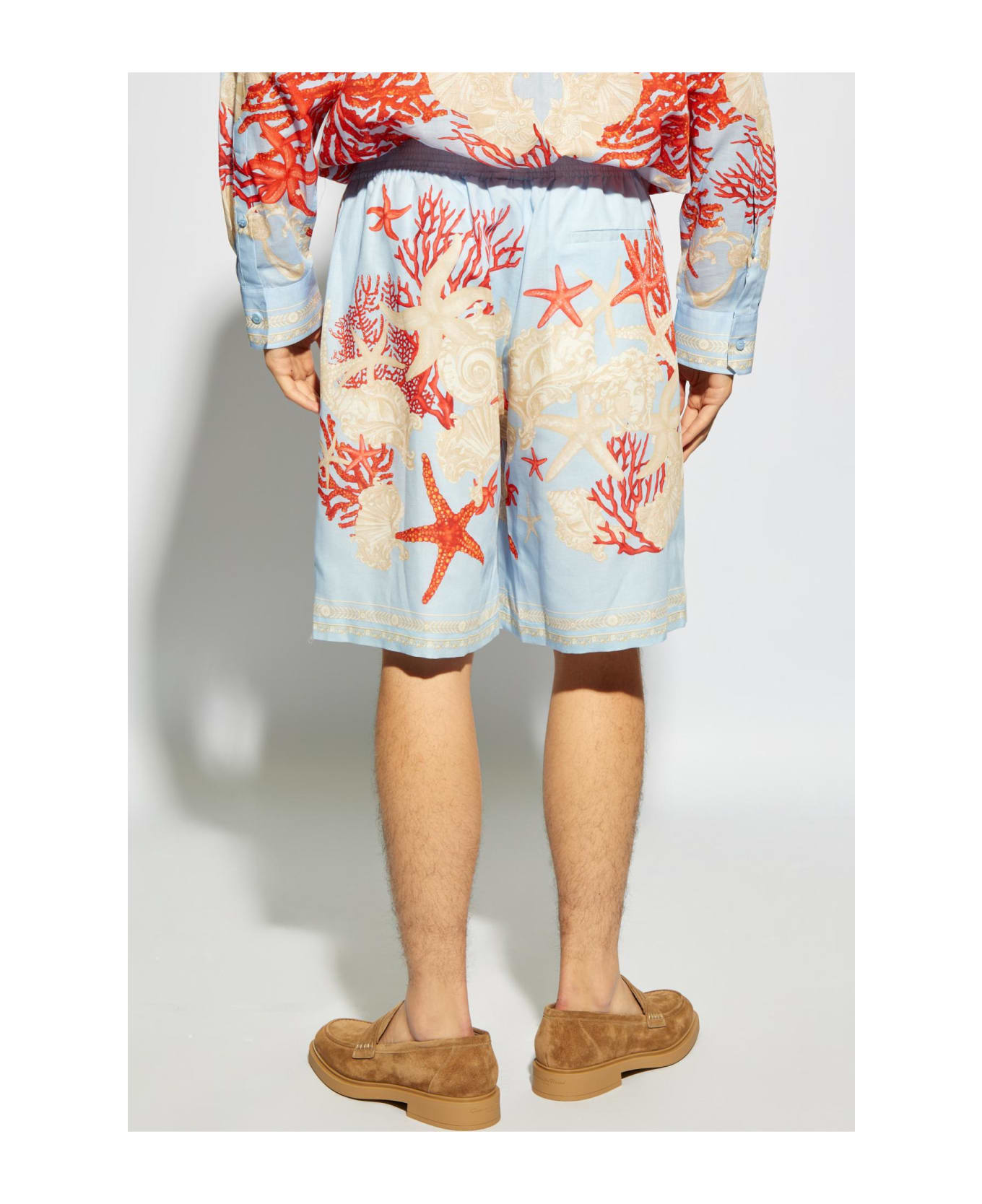 Versace Shorts With `barocco Sea` Pattern - Azzurro