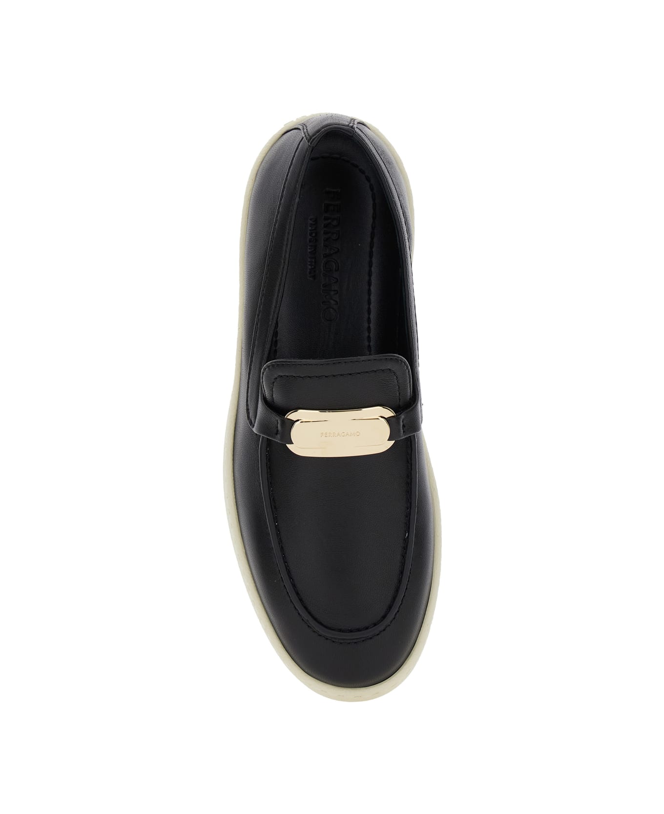 Ferragamo 'crio' Black Loafers With Logo Plaque In Leather Woman - Black