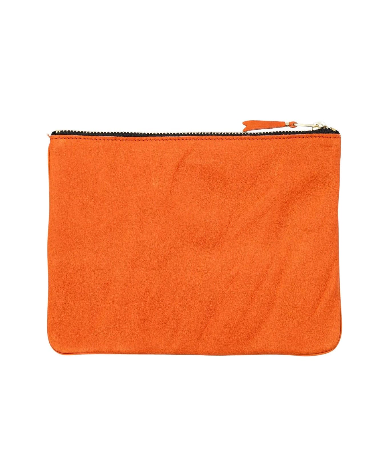 Comme des Garçons Wallet Logo Printed Zip-up Pouch - Burnt Orange