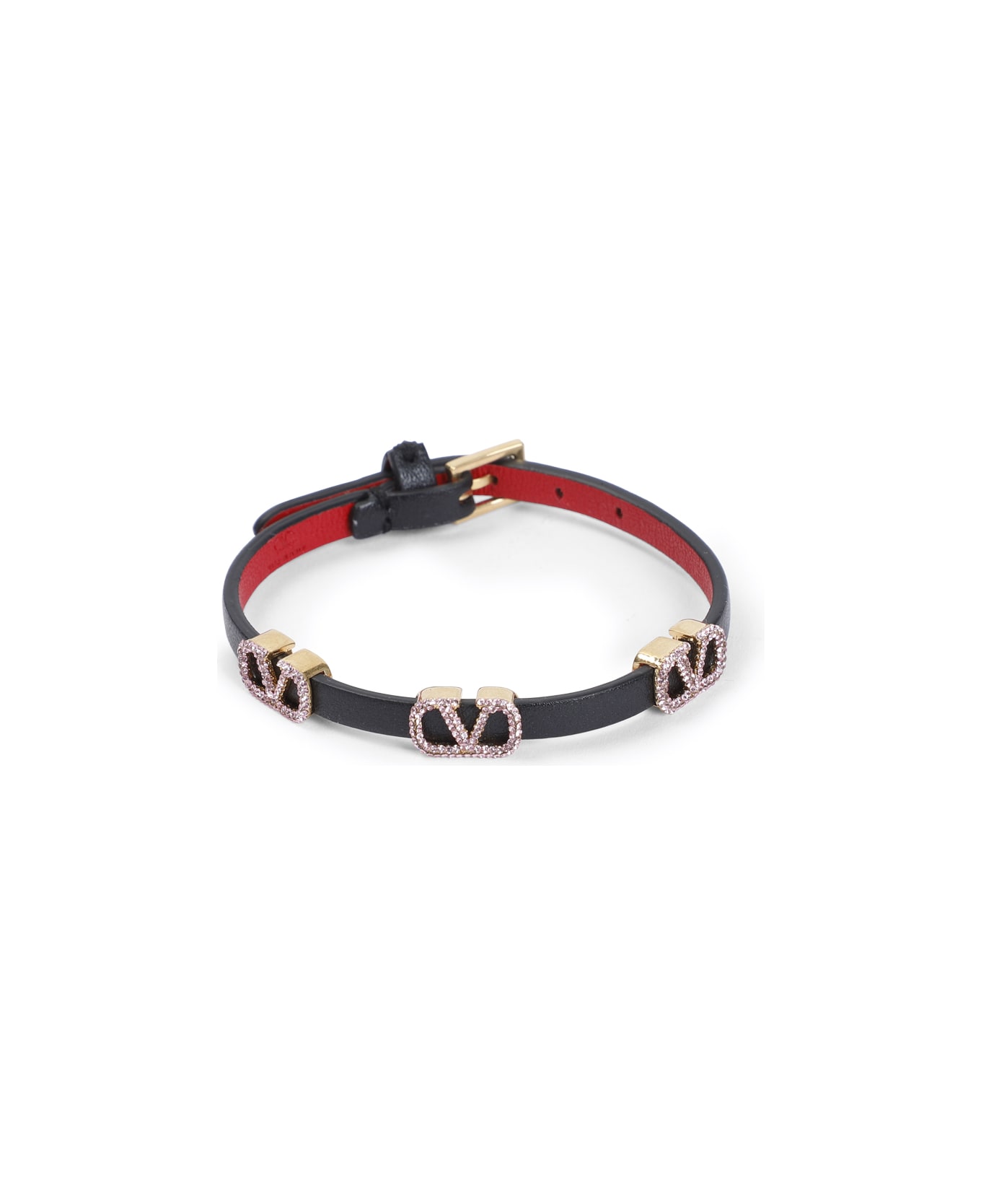 Valentino Garavani Leather Bracelet - Sm Nero Rouge Pur