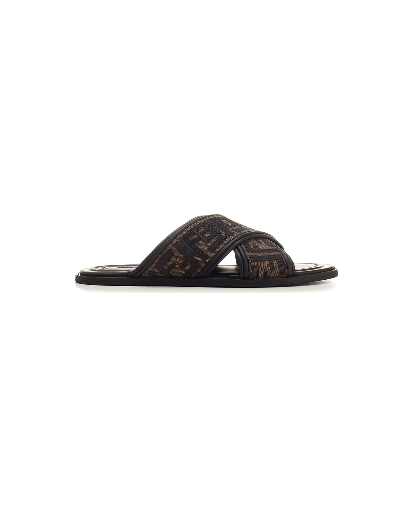 Fendi Slide In Ff Jacquard Fabric - Brown