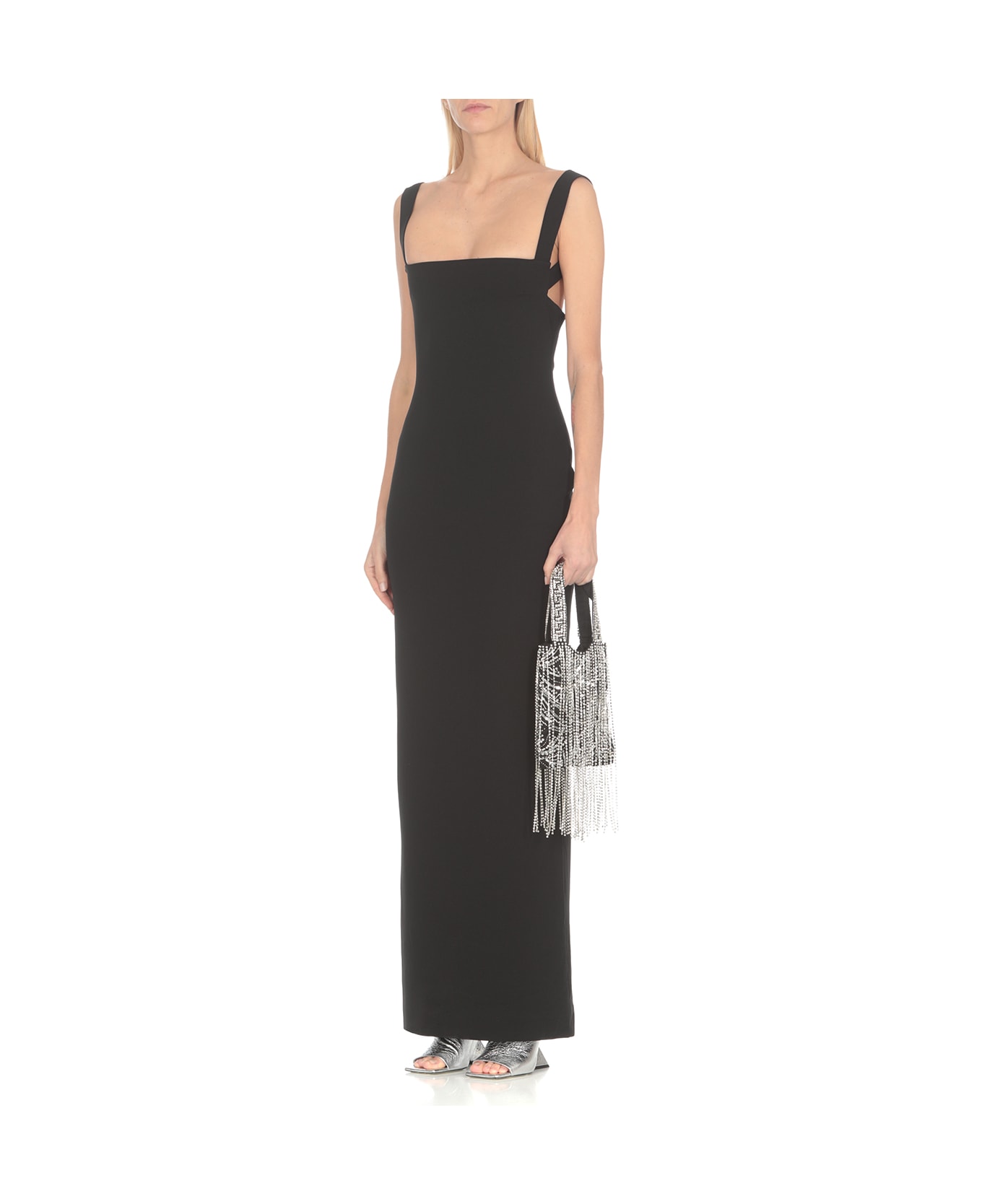 Solace London 'joni' Black Maxi Dress With Square Neck And Open Back Woman - Black ワンピース＆ドレス